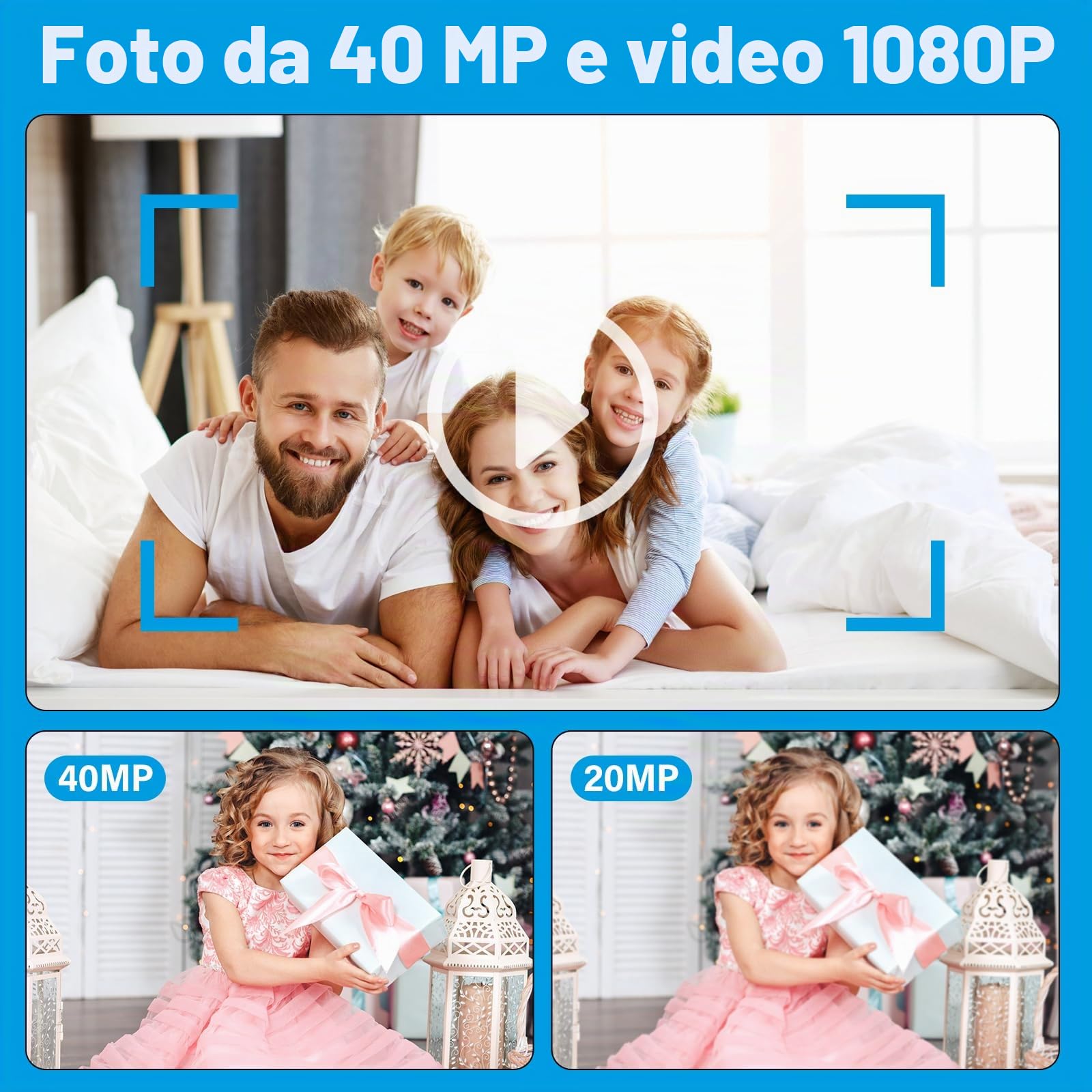 Macchina Fotografica Digitale 40MP 1080P FHD Fotocamera Digitale con Zoom Digitale 8X Ricaricabile Macchina Digitale Compatta per Bambini Studenti Principianti