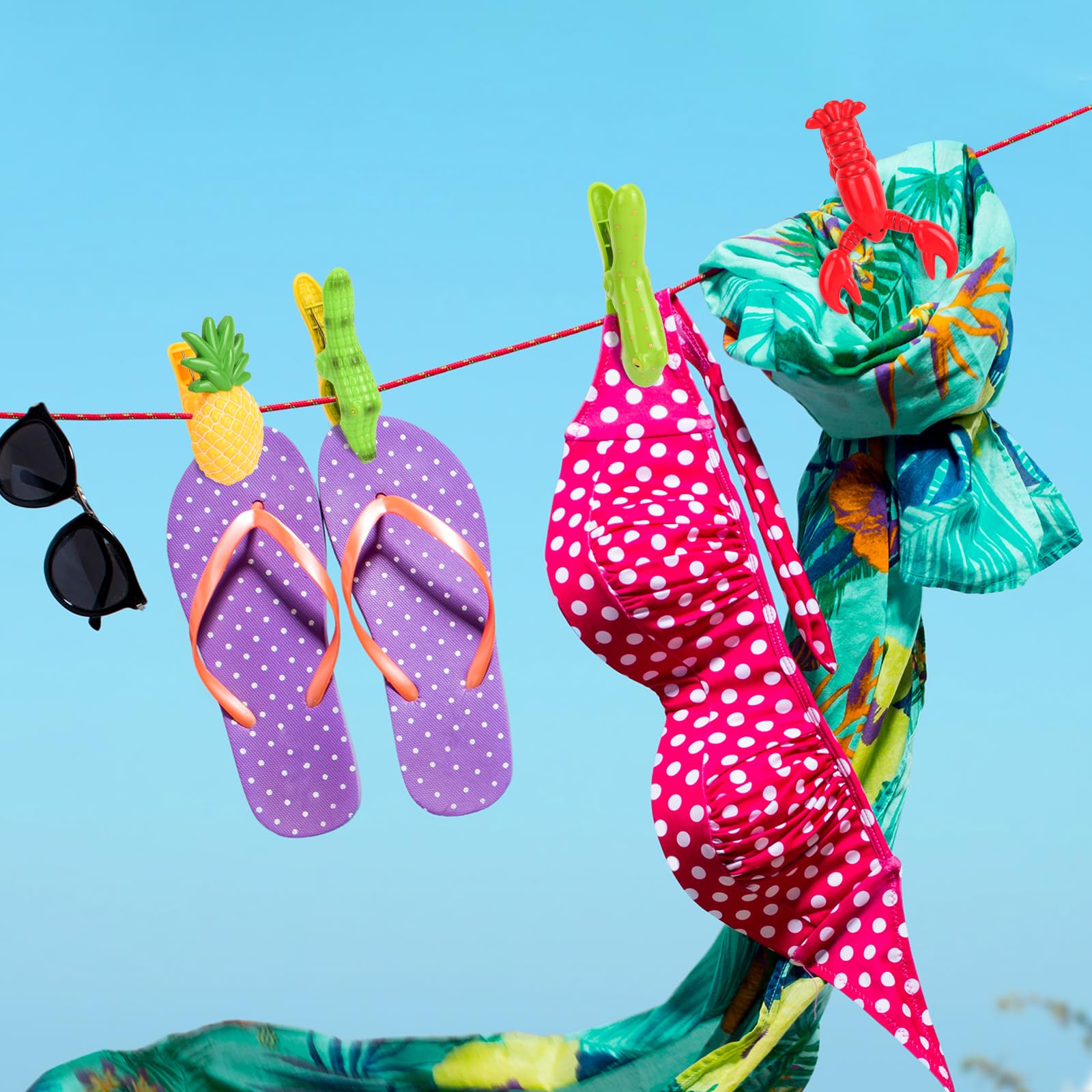 4 Clip Per Asciugamani Da Spiaggia A Forma Di Ciabatta - Forti E Colorate, Per Lettini E Sedie - Foto 3