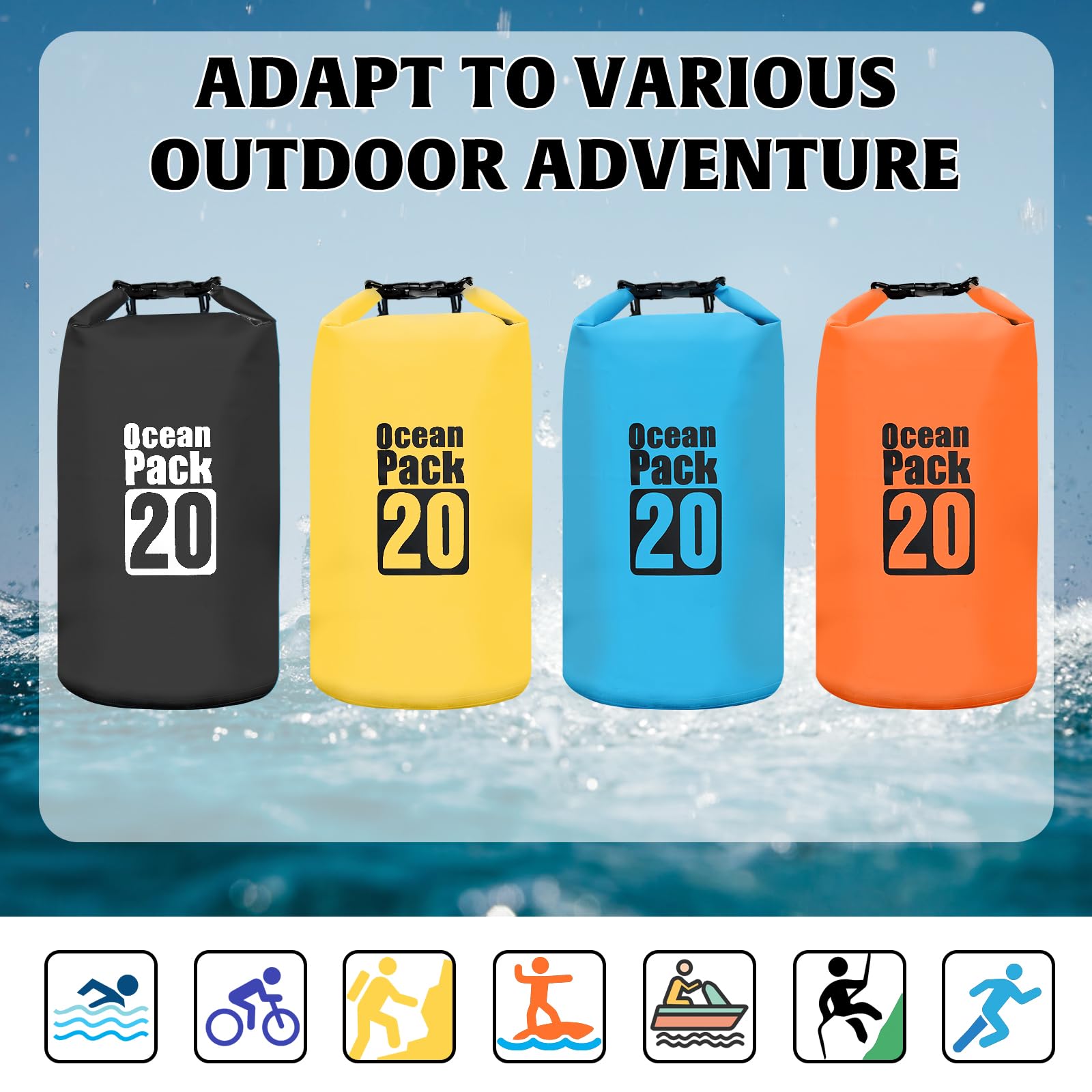 Gucass Dry Bag, 20 L Worek wodoszczelny Wodoszczelna torba regulowanym pasek na ramię, na Telefon Komórkowy, Regulowany Pasek na Ramię, na kemping, rafting, pływanie, surfowanie, Czarny