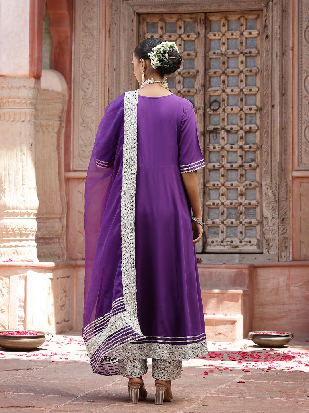 Stylum Women's Solid Rayon Anarkali Kurta Pant & Dupatta Set (Kpdvoilkivi44_Violet, Xxl)