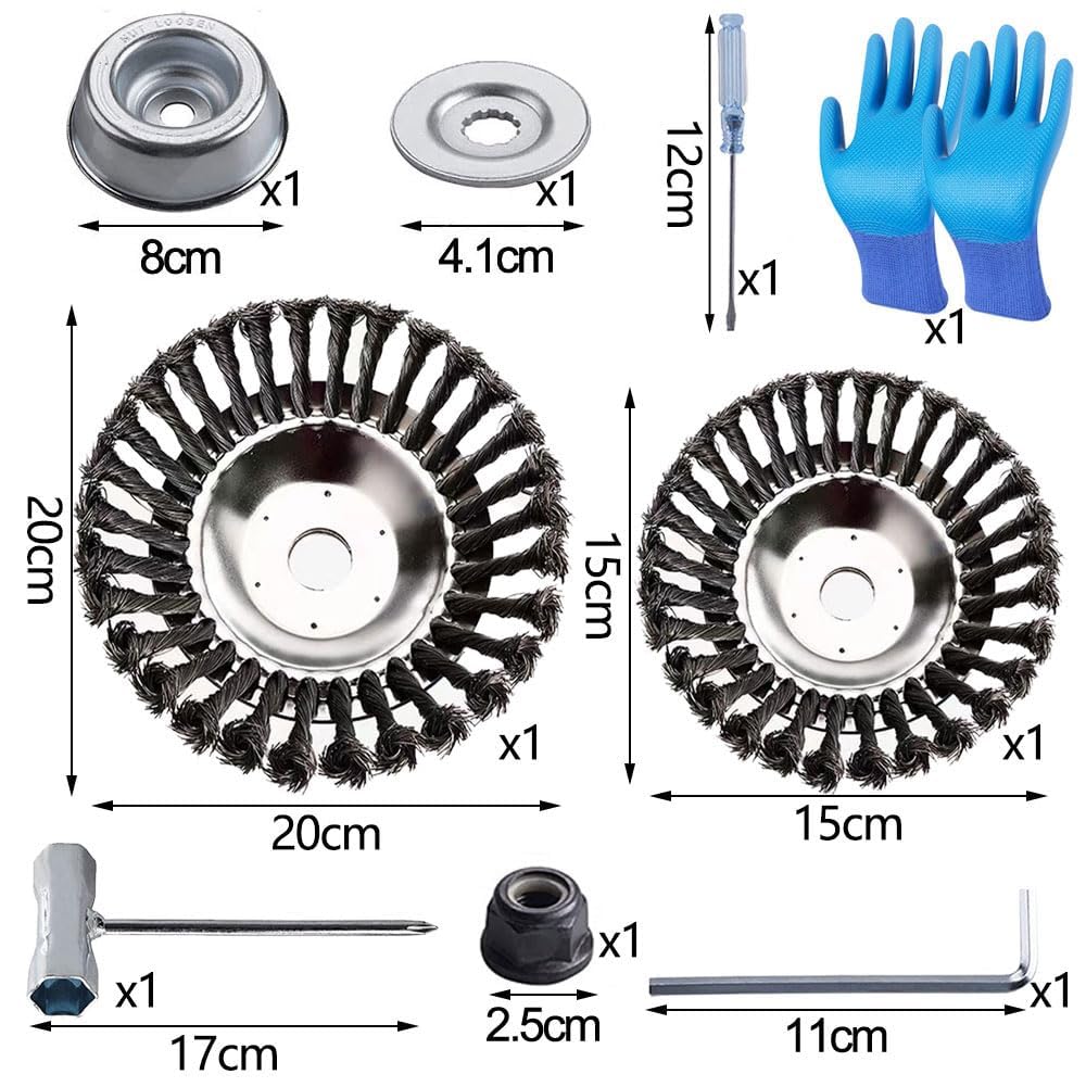 Lot de 2 brosses de désherbage professionnelles pour débroussailleuse, avec alésage de 25,4 mm, brosse pour débroussailleuse, avec accessoires d'installation