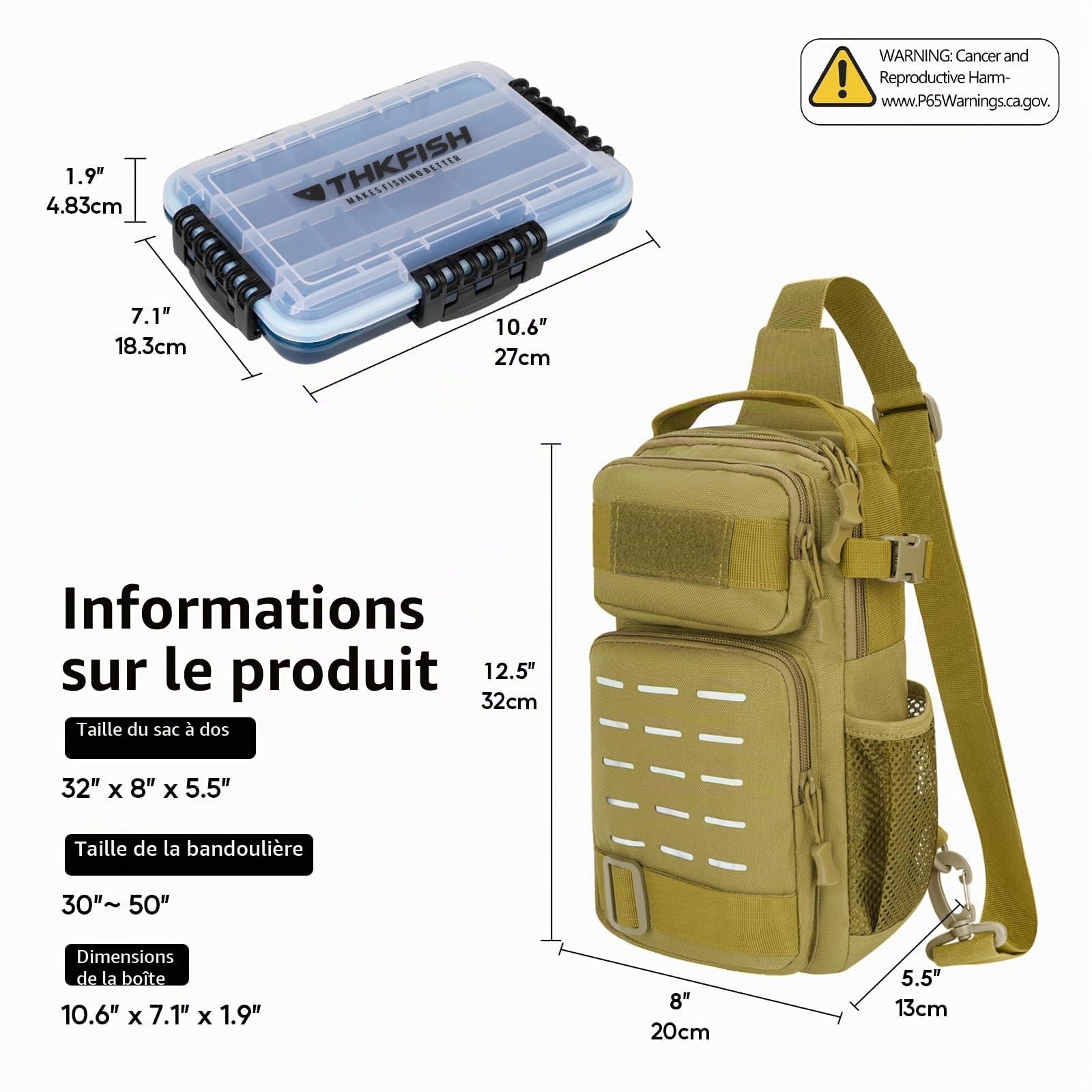THKFISH Sac de pêche avec boîtes, Sac de pêche étanche avec 1 boîte, Sac à Dos de pêche pour la pêche, Sac à bandoulière, Sac à Dos de pêche avec boîtes pour l'équipement de pêche