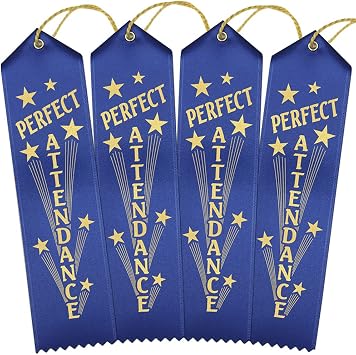 RibbonsNow Perfect Attendance Ribbons - 100 Blue Ribbons with Card & String