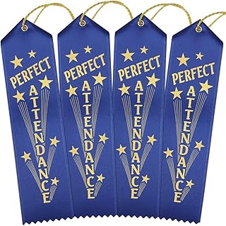 RibbonsNow Perfect Attendance Ribbons - 100 Blue Ribbons with Card & String