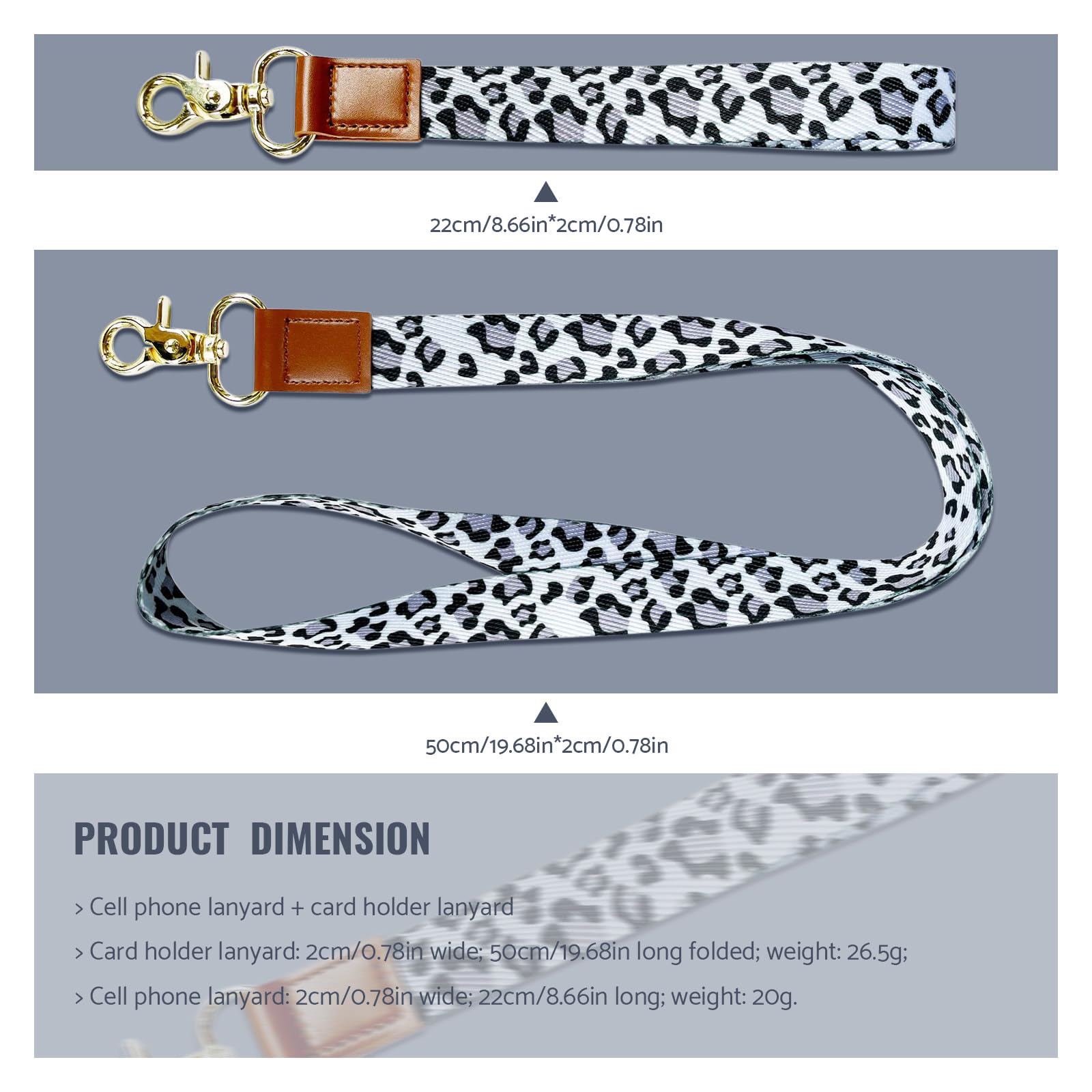 PAITOK Neck Lanyard & Wrist Lanyard Strap Set including Metal Clasp Personalised Lanyard with Two Metal Key Rings for ID Badge Holder Keys Charms(Black and Gray Leopard Print) - Image 2