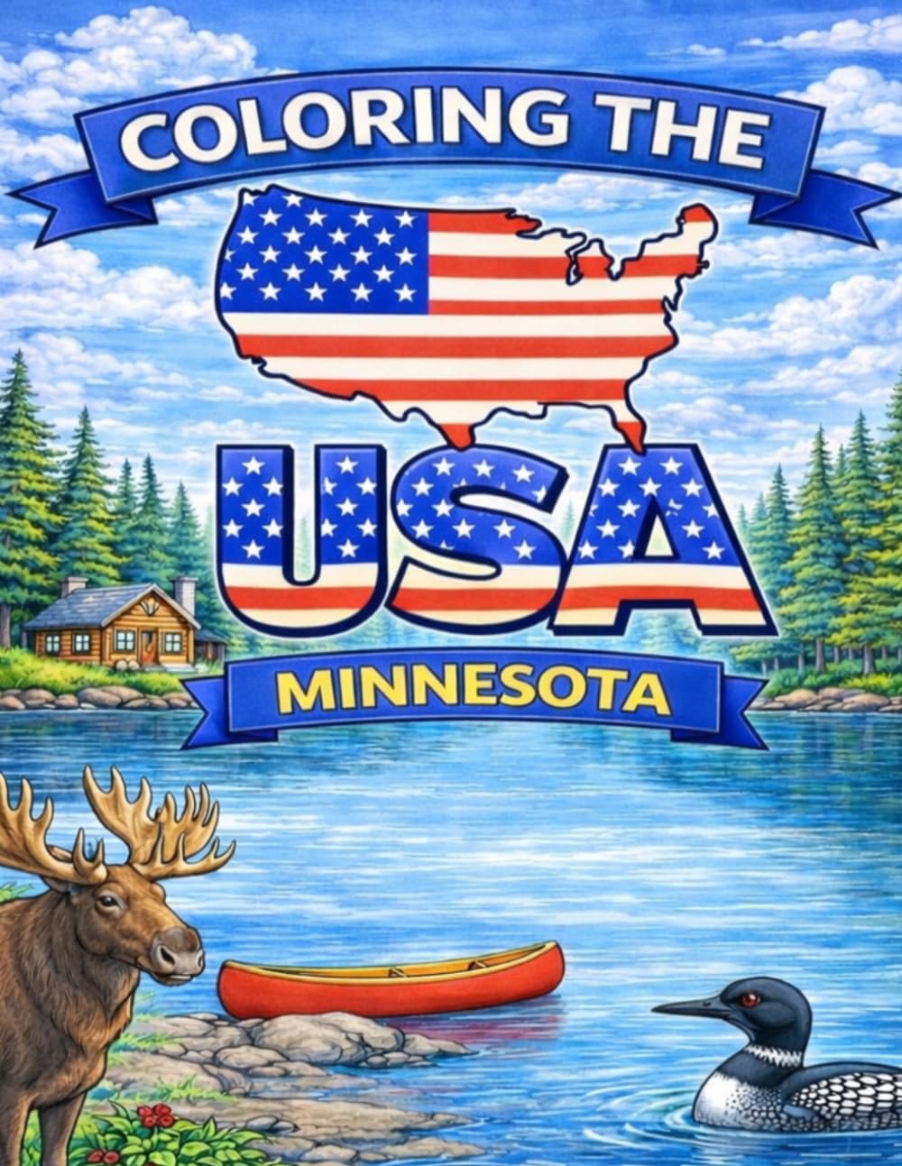 Coloring the USA: Minnesota: Relaxing Scenic Coloring Book Featuring Lakes, Cabins, Wildlife & Midwest Charm