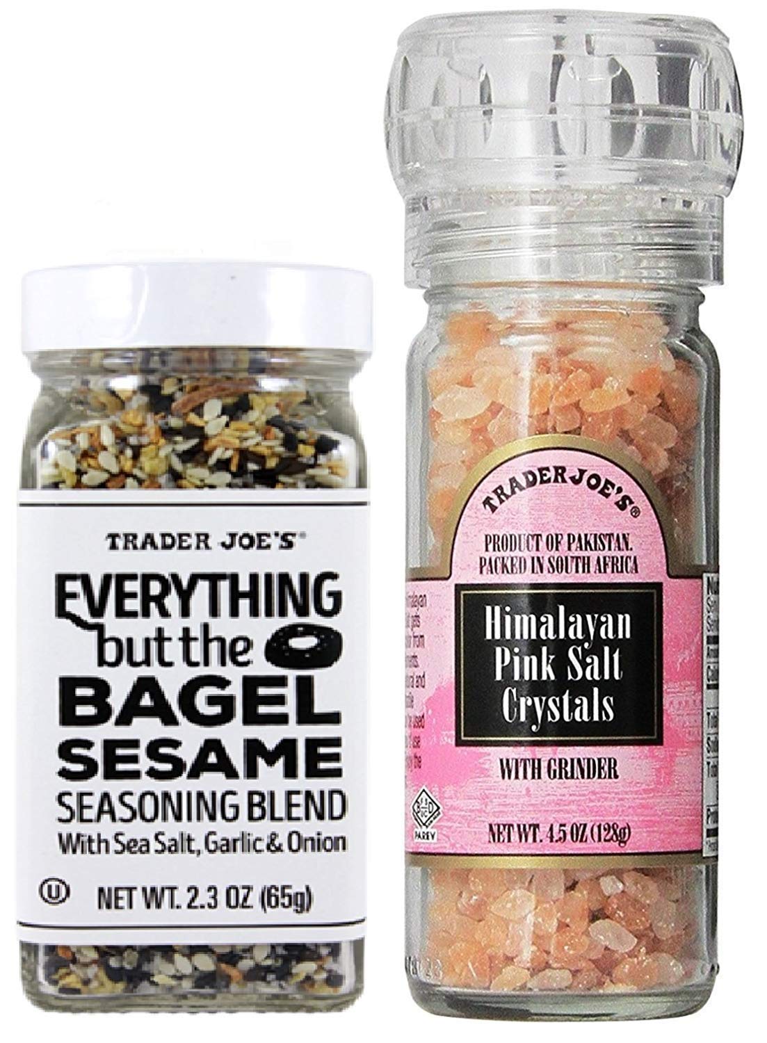 Trader Joe'sEverything but the Bagel Sesame Seasoning Blend, 2.3 oz. & Himalayan Pink Salt Crystals with Built in Grinder 4.5 oz