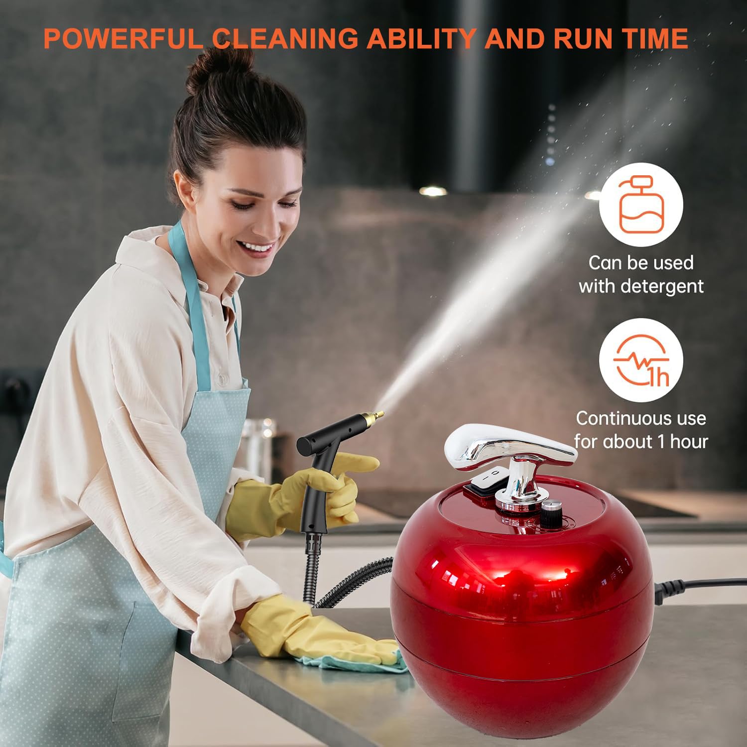 OUTIGO Pulitore a vapore portatile, ad alta temperatura per cucina, 2000 W, elimina grasso e olio in molti settori della cucina, auto, pavimenti, mobili, vetro, piastrelle. (rosso-a)