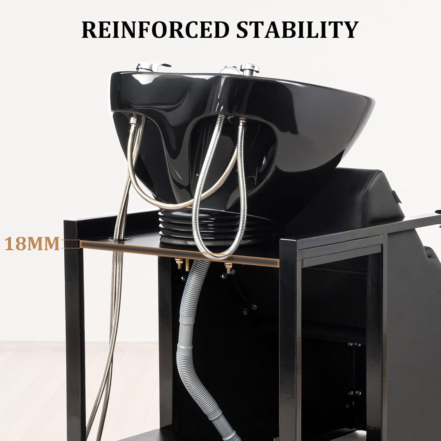 OmySalon Salon Shampoo Chair with Tilting Hair Washing Bowl & Storage Shelf, Backwash Shampoo Unit for Beauty Spa Barbershop