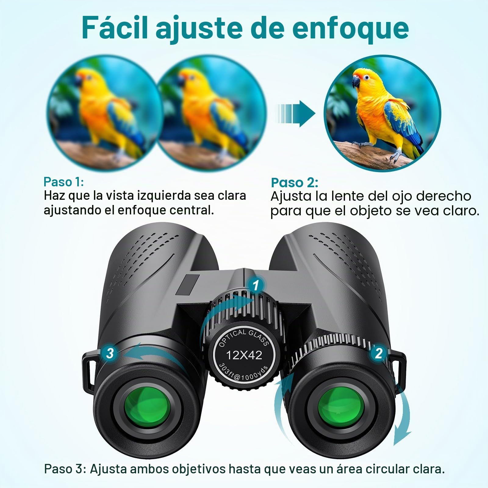 Prismáticos 12x42 para Adultos, Prismáticos HD Impermeables con Prisma BAK4 y Lente FMC, Telescópicos Portátiles para Observación de Aves Fútbol Escalada y Conciertos