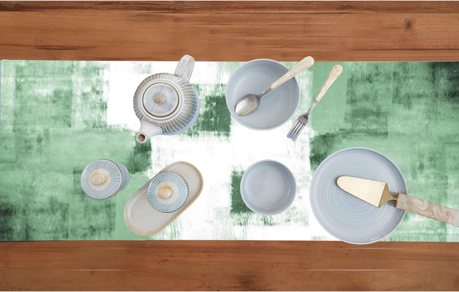 LOZULO Sage Green Table Runner 183cm Long Vintage Rustic Table Runners Decoration for Round Table Coffee Table Runner Wedding Party Valentine Table Cover 33x183cm - Image 3