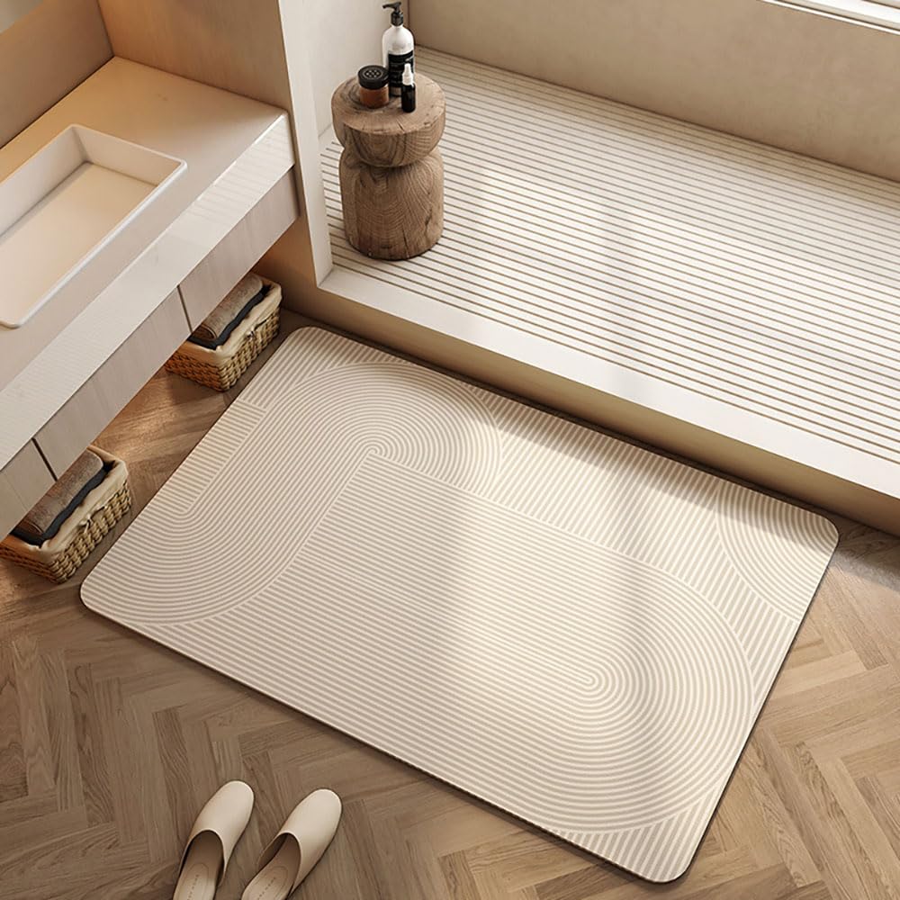 Lukery Tapis de bain antidérapant, à séchage rapide, super absorbant, beige, lavable, en terre de diatomée, pour douche, baignoire, cuisine, 80 x 120 cm, abstraction