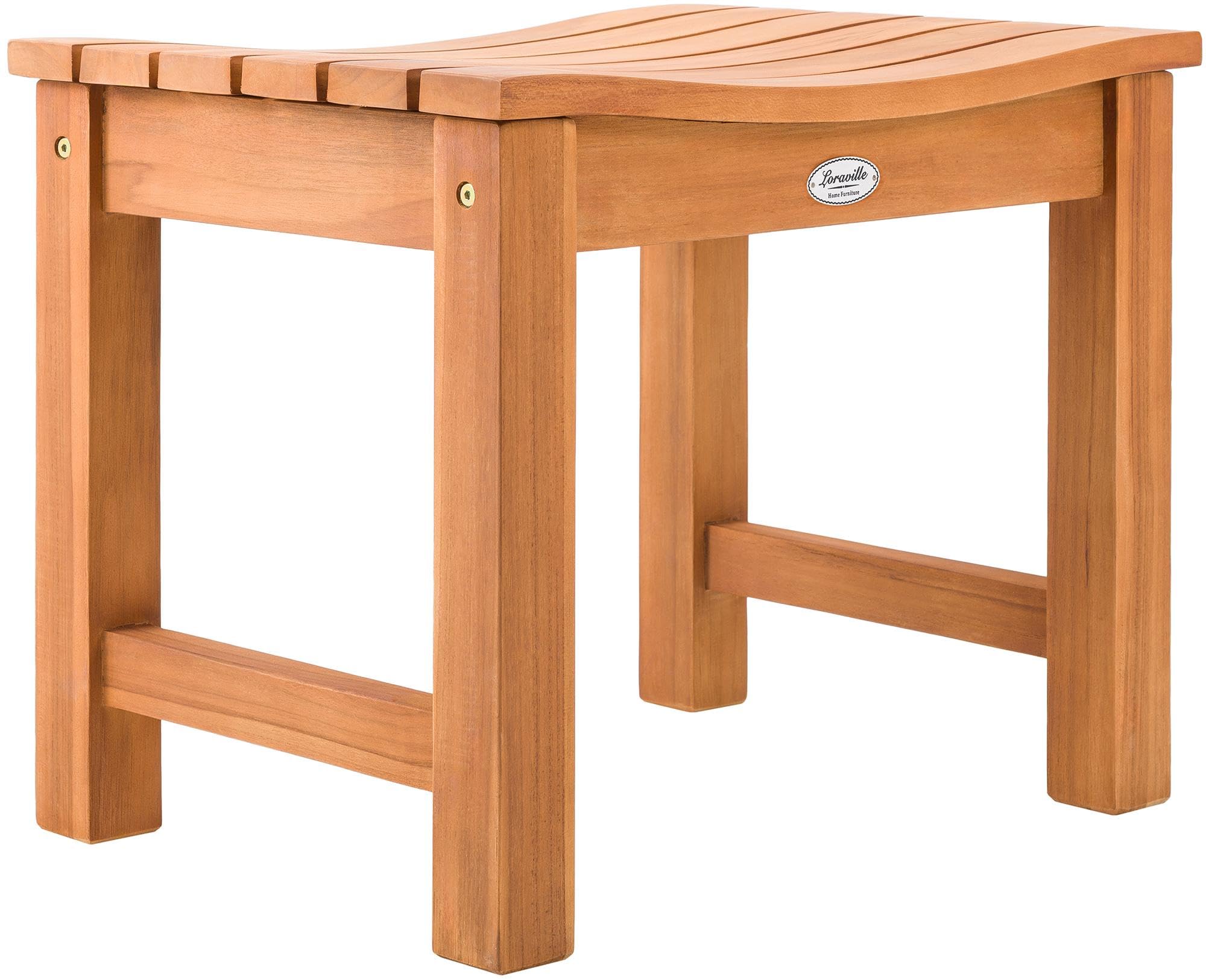 CLP Taburete de Teca para Exteriores Resistente a la Intemperie Bibury, Taburete y reposapiés en uno, Duradero para jardín, Color:Teca