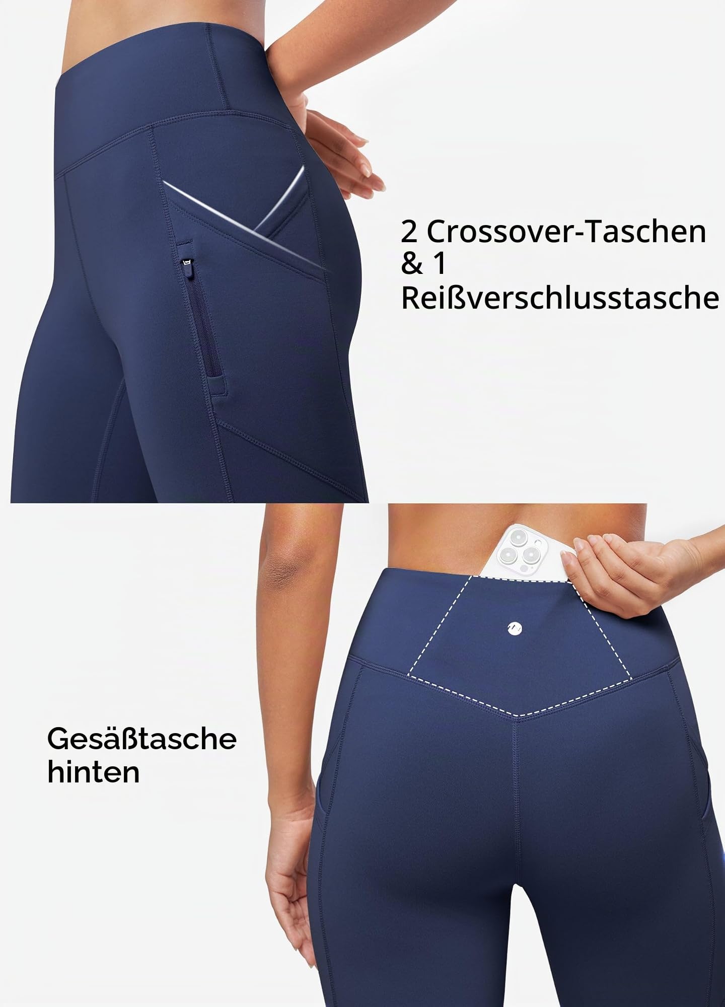 WILLIT Damen Thermoleggings Winter Yogahose mit Reißverschlusstaschen Hoher Bund Wasserabweisend Warm Thermohose Gefütterte Fleecehose