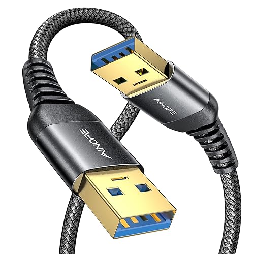 AINOPE USB to USB Cable, USB 3.0 A to A Male to Male Cable [Never Rupture] Double End Type A Cord Compatible with Hard Drive Enclosures, KVM, DVD Player, TV, Laptop Cooler,6.6Ft/Black, 1 Pack - 6.6FT - Black - 1