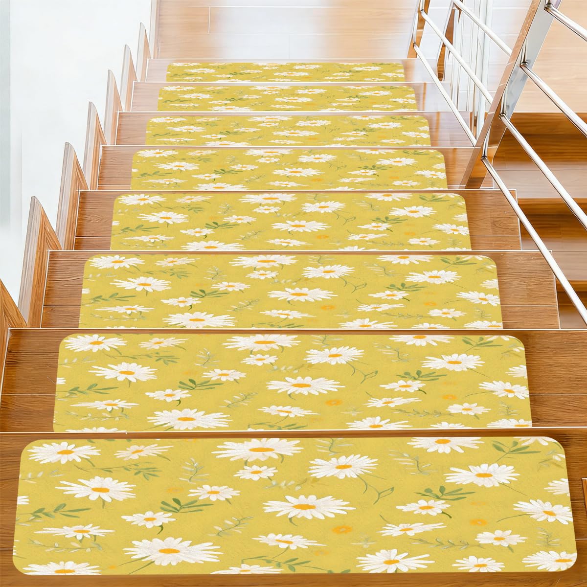 Alfombrillas de escalera amarillas Mexpekil Yellow Daisy antideslizantes