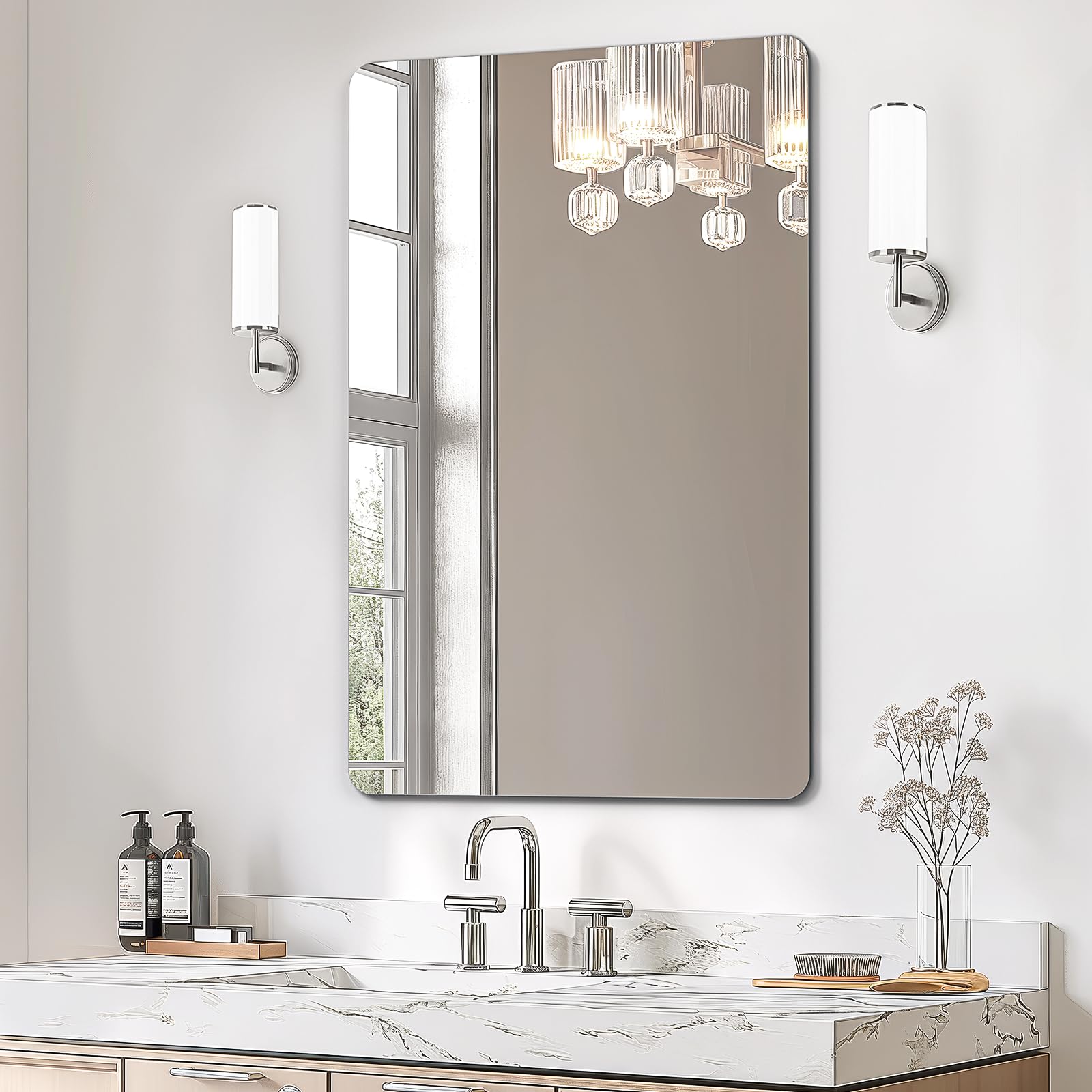 USHOWER Frameless Bathroom Mirror for Over Sink, 24x36 Inch Rectangle Wall Vanity Mirror for Bathroom, Bedroom, Entryway, Polished Edge, Tempered Glass