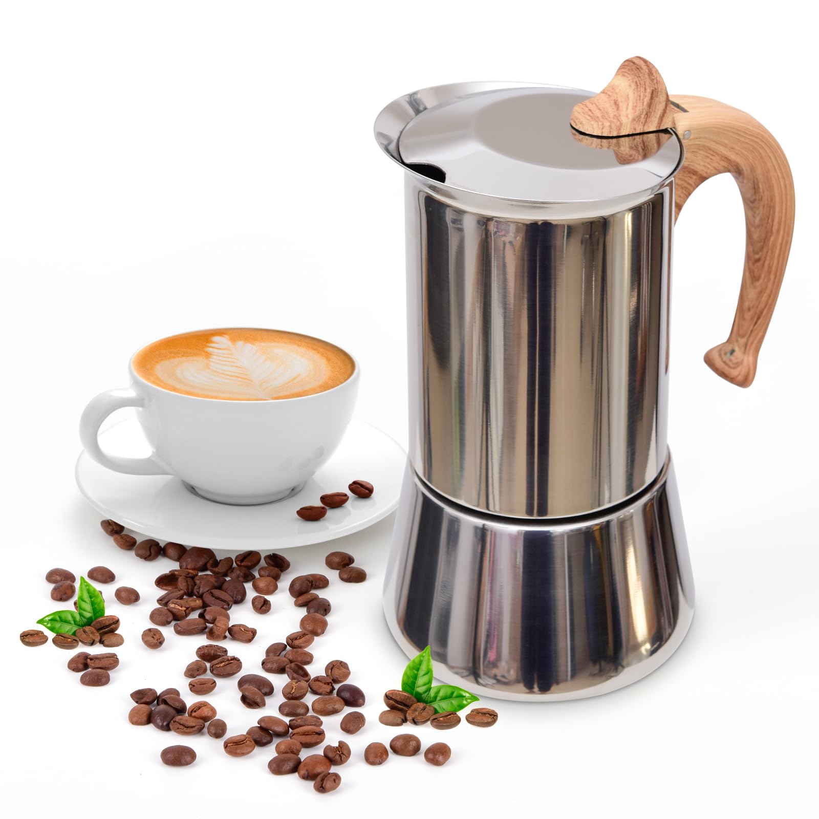 Induction Moka Pot Stainless Steel Stovetop Espresso Coffee Maker 6 Cup 300ml 10 1oz Easy to Use and