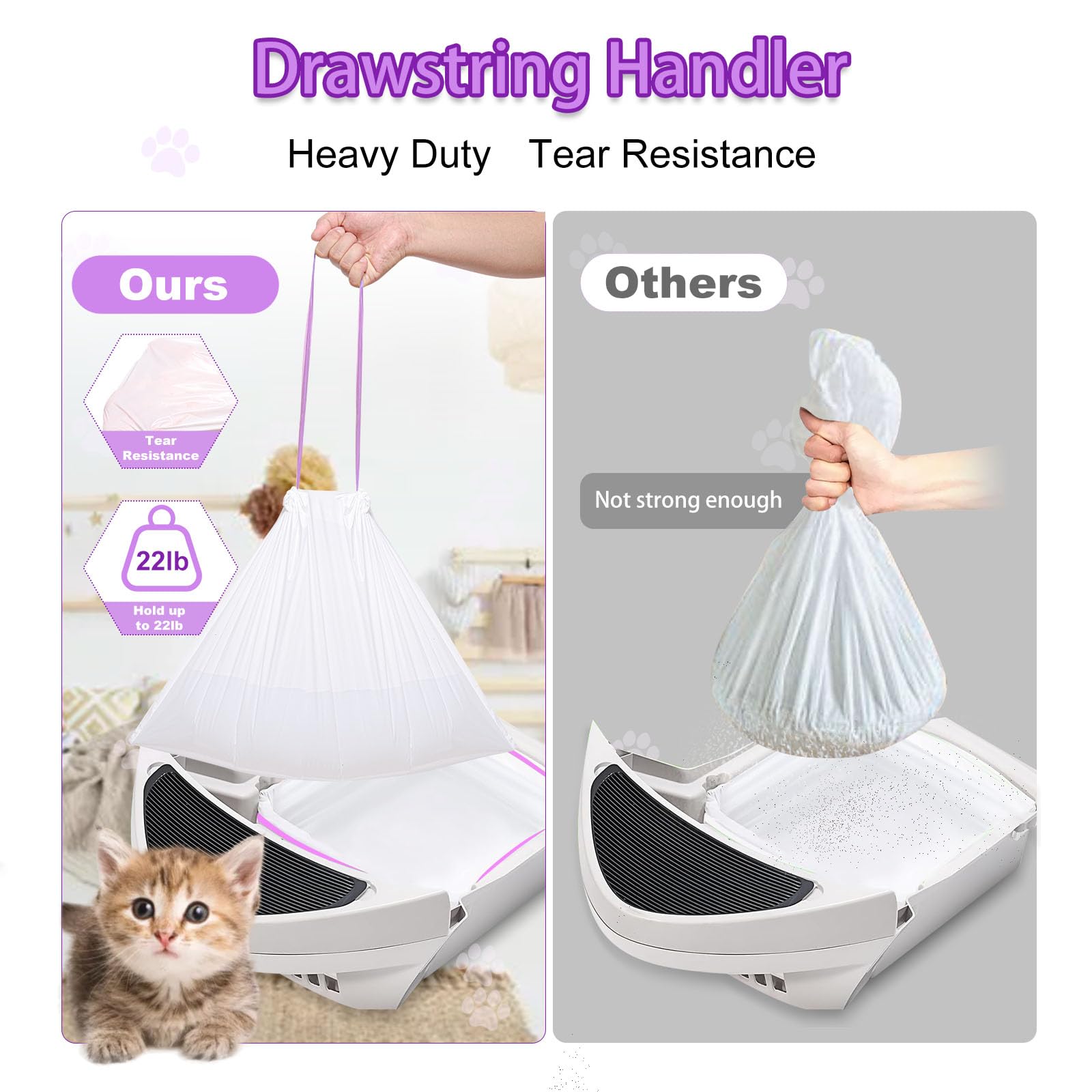 Elzrghs Paquete de 100 bolsas de basura con cordón para gatos compatibles con Litter-Robot 3/4, bolsas de basura resistentes para autolimpieza automática de caja de arena