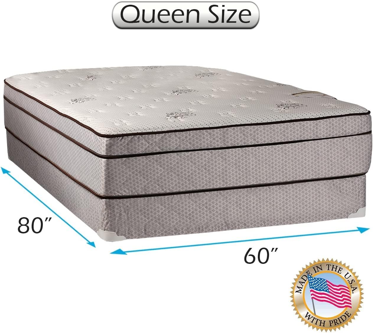 DS Solutions USA Fifth Ave Plush Foam Encased Eurotop (PillowTop) Queen Mattress and Box Spring Set with Mattress Cover Protector