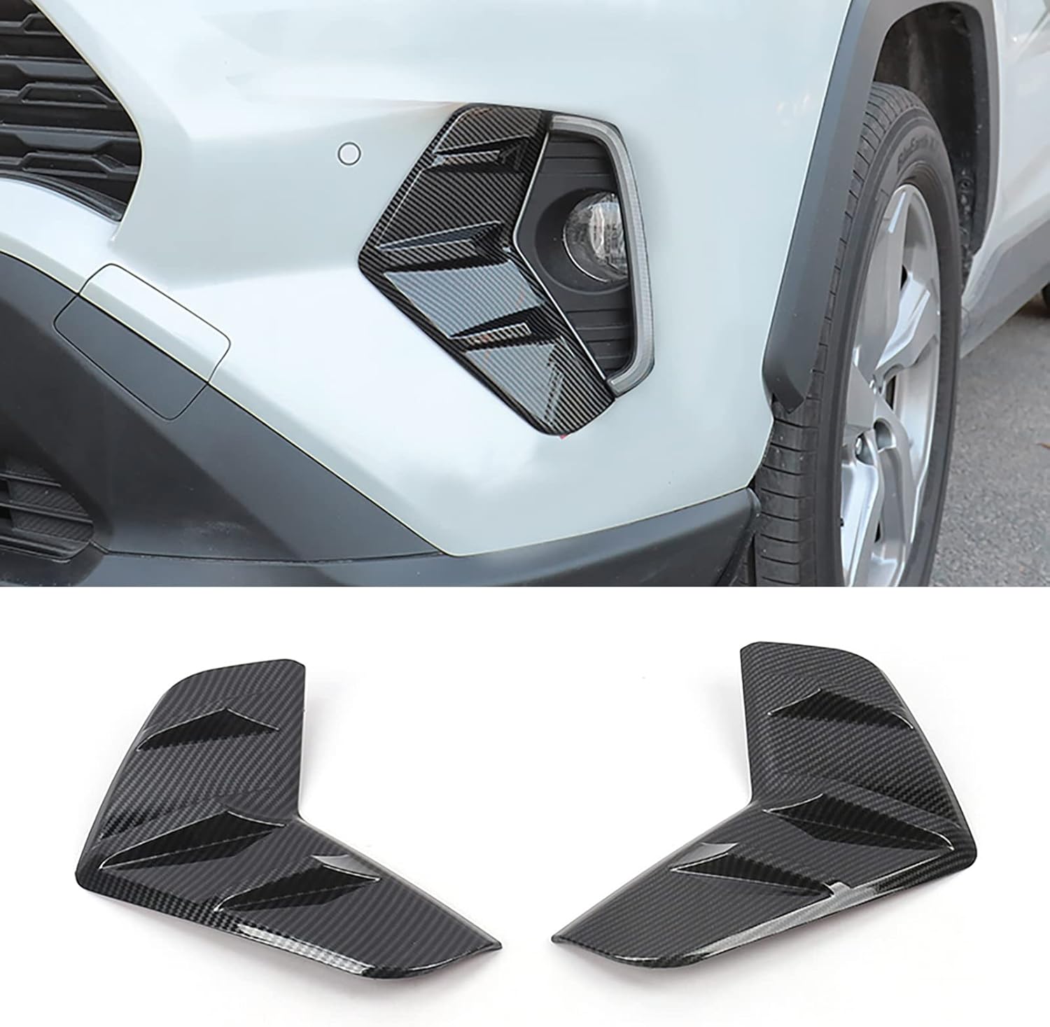 Car Accessories Fit For Toyota RAV4 2019 2020 2021 2022 Front Fog Light Lamp Cover Bezel Trims (Carbon Fiber Style) ABS 2PCS