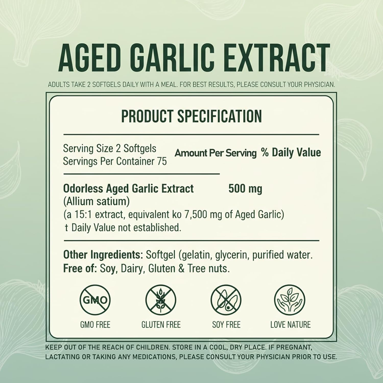 Elare Aged Garlic Extract - 7500mg Odorless, Organic Garlic Extract Capsules | Heart & Immune Antioxidant Supplements, Vegetarian, All-Natural, Non-GMO, 150 Softgels(1 PCS) - Image 2