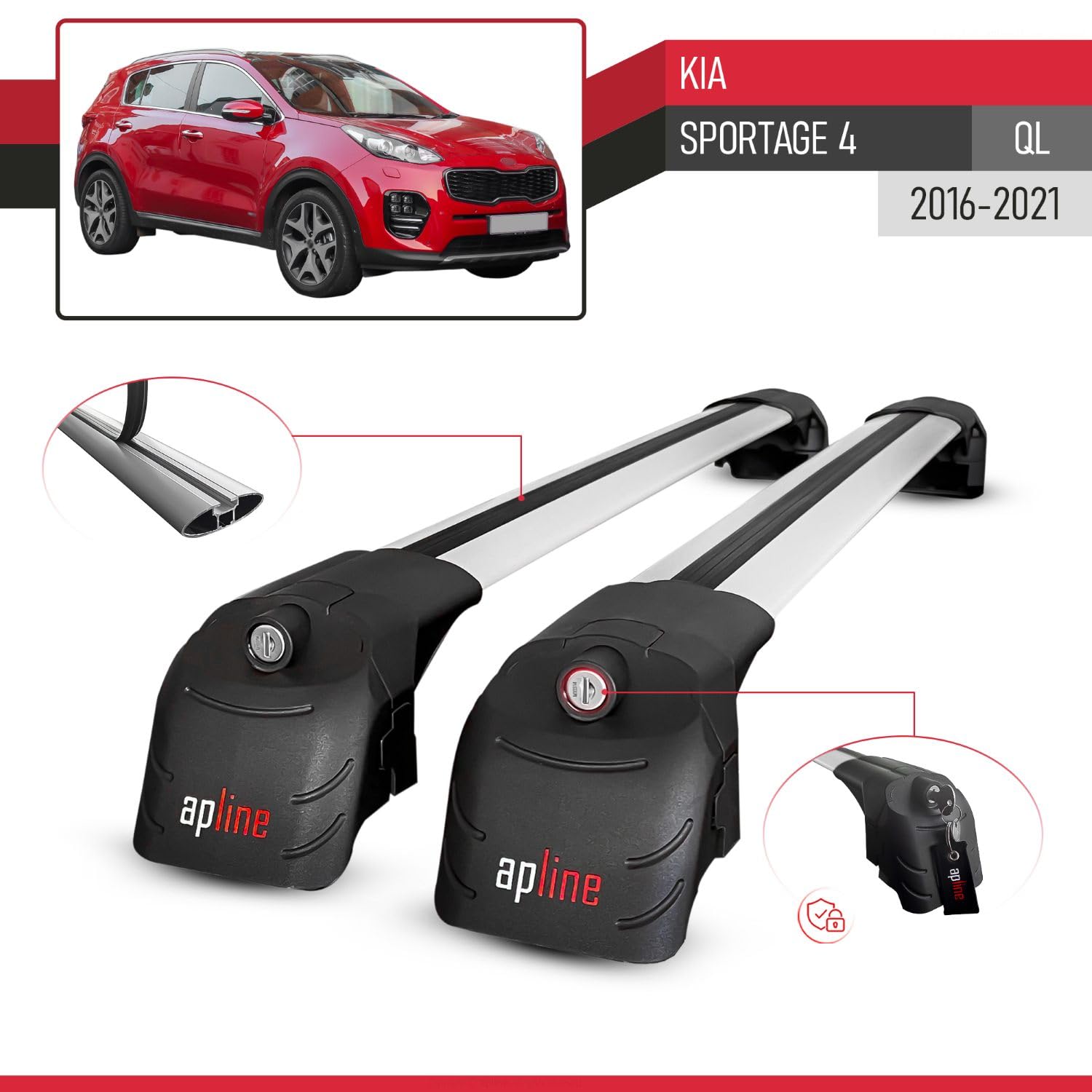 Compatible con Kia Sportage (QL) 2017-2022 Barras de techo ACE-2 Portaequipajes Barras Transversales GRIS