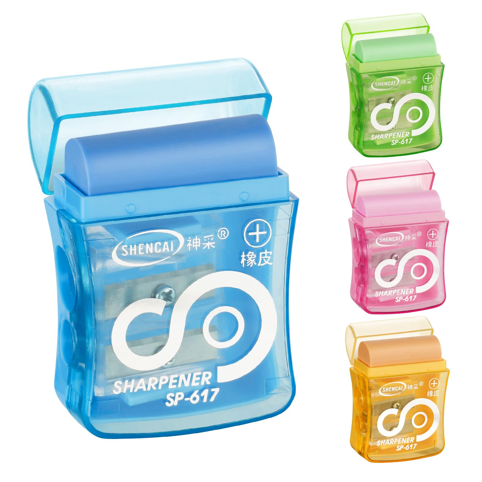 4 Temperamatite Portatili A Doppio Foro, Colorati (Rosso, Verde, Blu, Giallo), Con Contenitore Trucioli, Per Matite Standard E Colorate