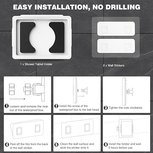 Miniatura 8 de MoKo Soporte para tablet de ducha, soporte elástico impermeable para iPad para todos los dispositivos de hasta 11 pulgadas, soporte de pared para