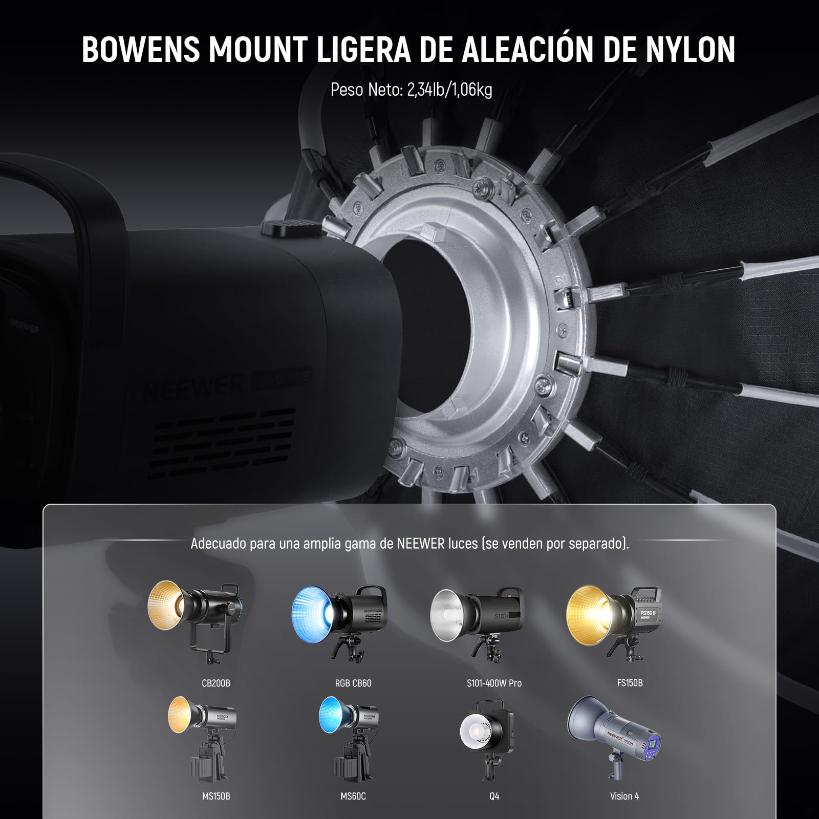 NEEWER Basics Kit Softbox parabólico, difusor de luz con Montura Bowens de liberación rápida de 55 cm, Compatible con Godox, Compatible con Aputure 600d, iluminación de Estudio fotográfico y vídeo