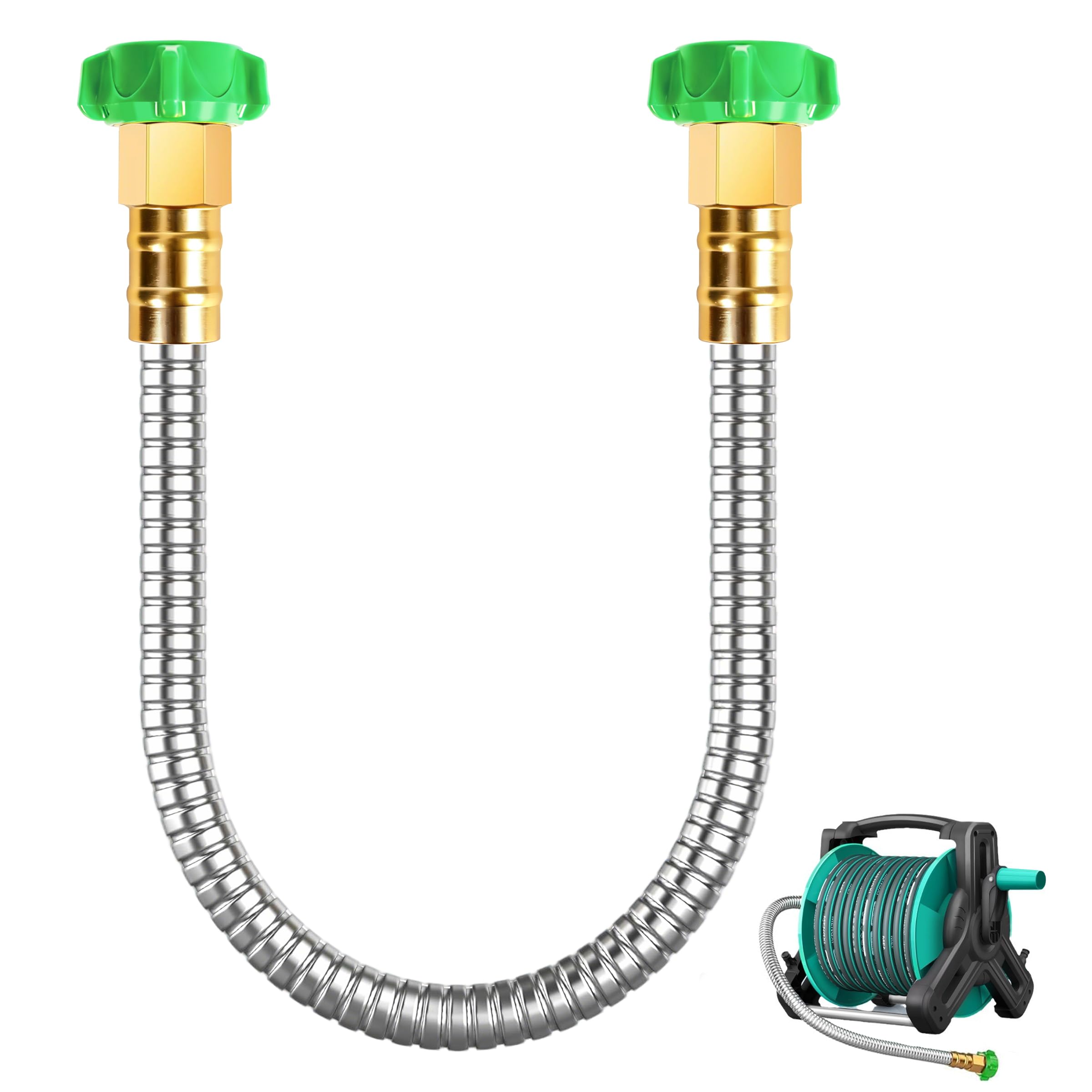 Short Garden Hose Extender, 2FT Stainless Steel Small Leader Hose with Female to Female Connector, Outdoor Flexible Water Hose
