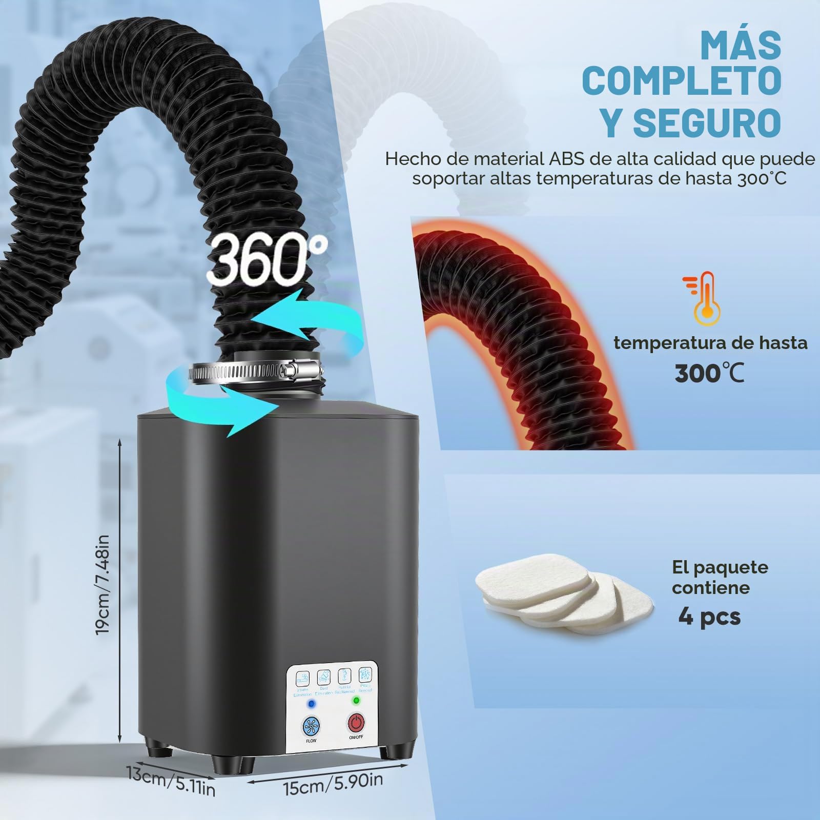 Extractor de Humos de Soldadura 50W 128m³/h, Absorbedor de Humo de Soldadura Láser con Filtro 3 Etapas HEPA H12 + Carbón Activo – Eficiencia 99,97% para Soldadura Grabado Taller Garaje