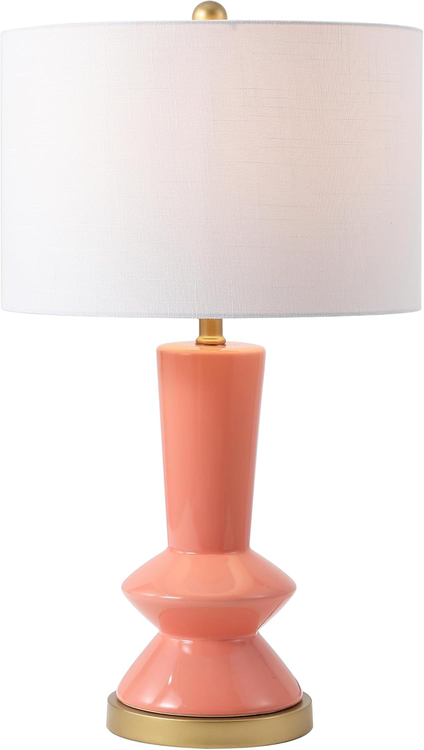JONATHAN Y 27" Coral/Gold Painting Modern Ceramic Table Lamp for Bedroom Living Room, with White Linen Shade, Glam Geometric Bedside Nightstand Lamp, LED Bulb Included (JYL6607B)