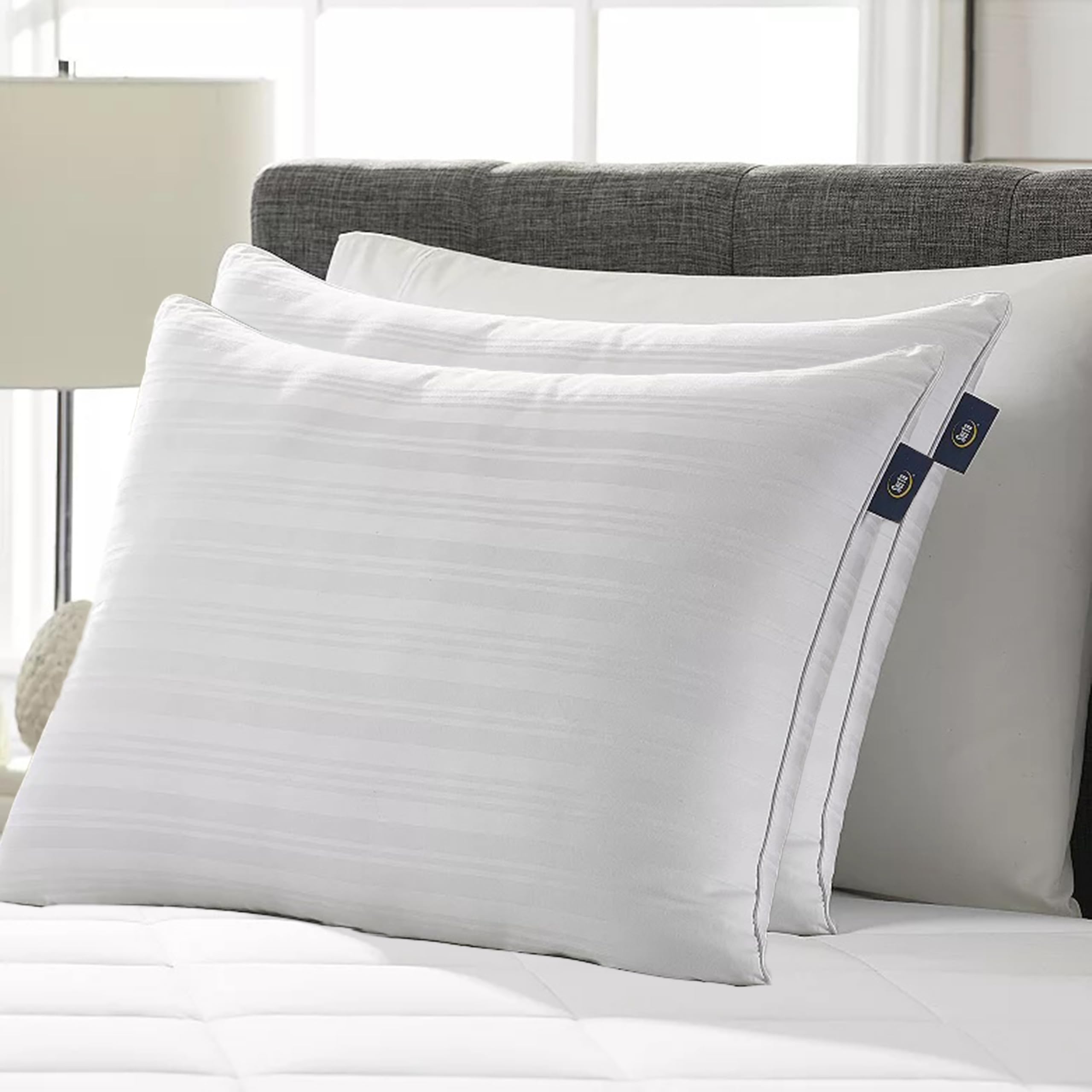 Serta Down Illusion - Almohadas de Cama hipoalergénicas Suaves y firmes para Dormir (Paquete de 2), King, Color Blanco, 2 Piezas