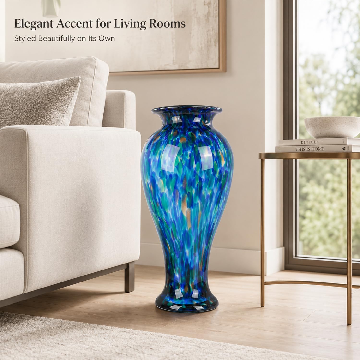 20-calowy wysoki zielony szklany wazon ręcznie dmuchany duży szklany wazon do dekoracji domu, elegancki wazon murano w ciemnym zielonym kolorze, duże wazony do salonu, dekoracja ślubna (Turkusowy)