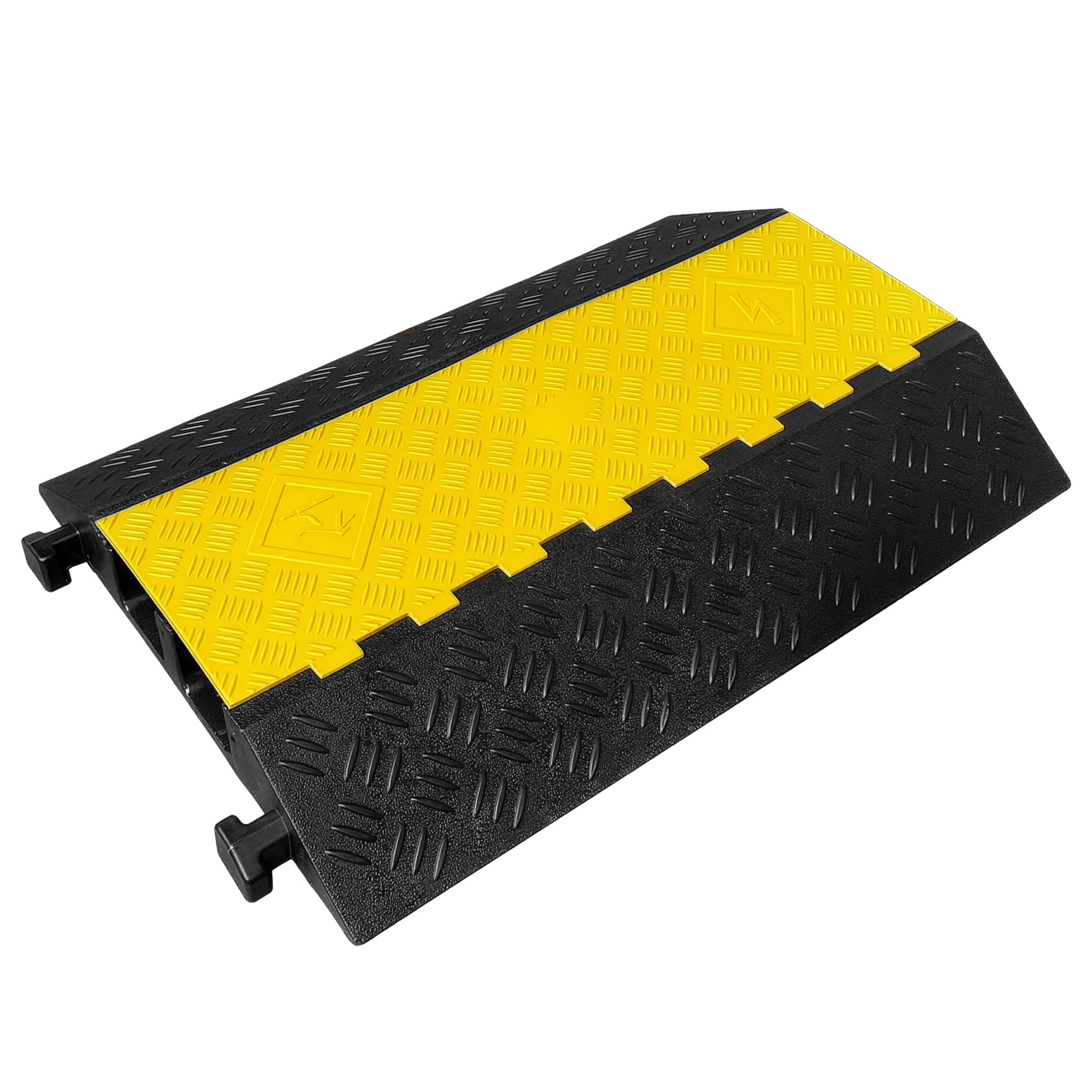 Floordirekt Kabelschutzmatte - Bis 20 Tonnen - Überfahrschutz für Kabel, Kabelbrücke aus Gummi für Parkplätze, Lagerhäuser (Schwarz-Gelb, 2 Kanäle 90 x 61,5 x 10,5 cm - Torus)