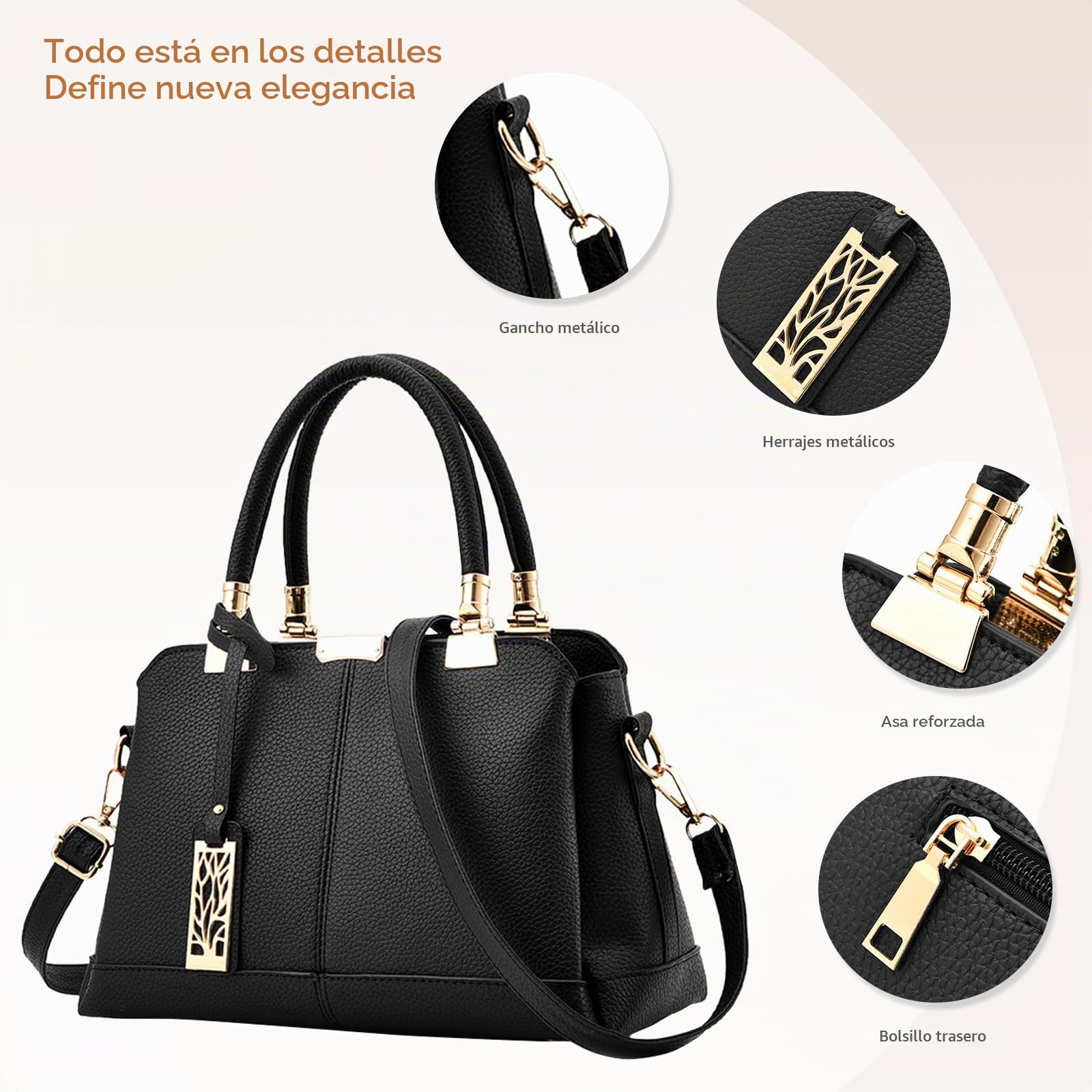 NICOLE & DORIS Bolsos de mujer Bolso de mano hombro Bolsos de moda para damas Bolsos de asa Bolsos con asa superior Cuero de PU