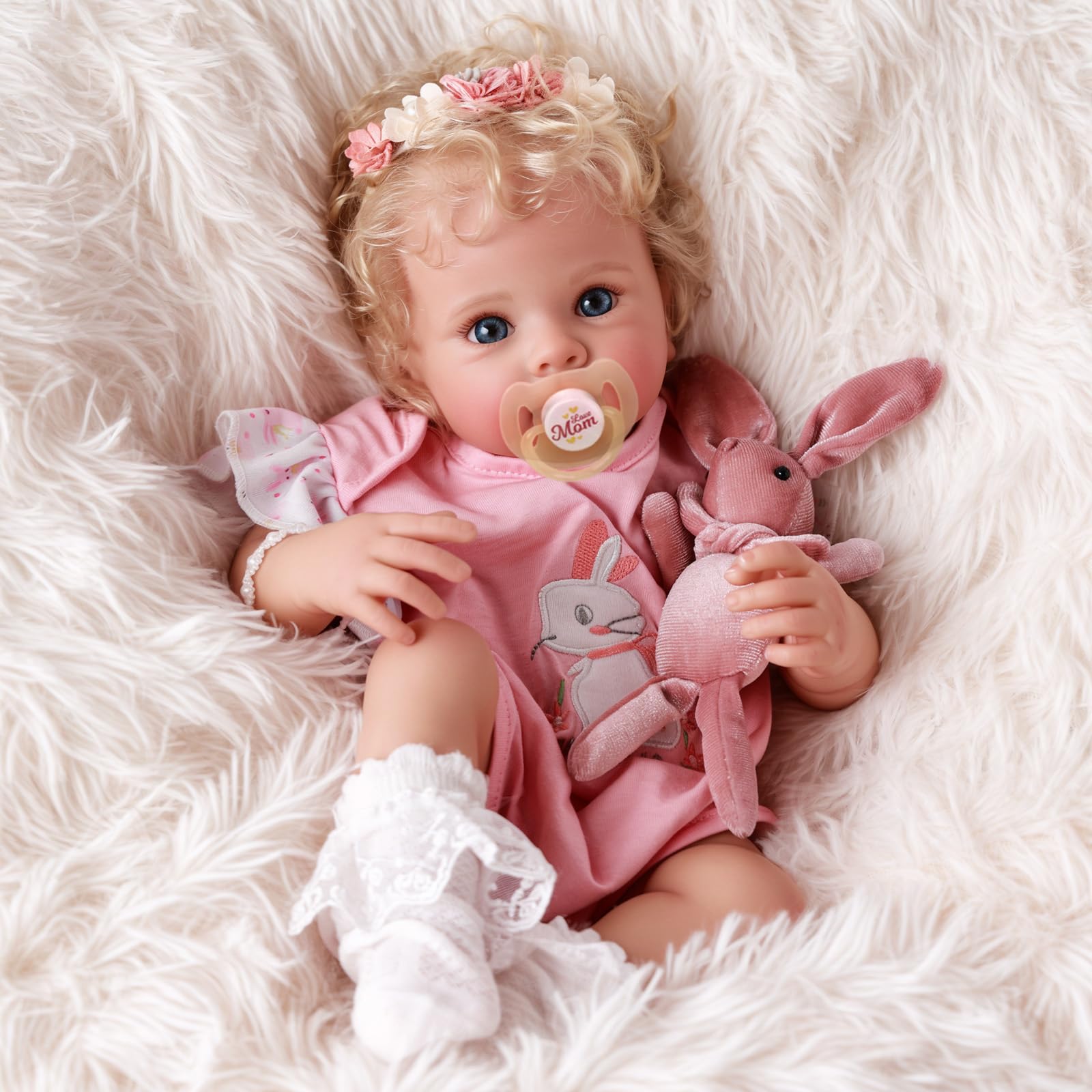 JIZHI Reborn-Baby Mädchen Puppe 17 Zoll Lebensechte Babypuppe Offene Augen | Mit handverwurzelten Haaren, weichem Stoffkörper und Vinyl-Gliedmaßen, Inklusive Zubehör für Kinder ab 3 Jahren