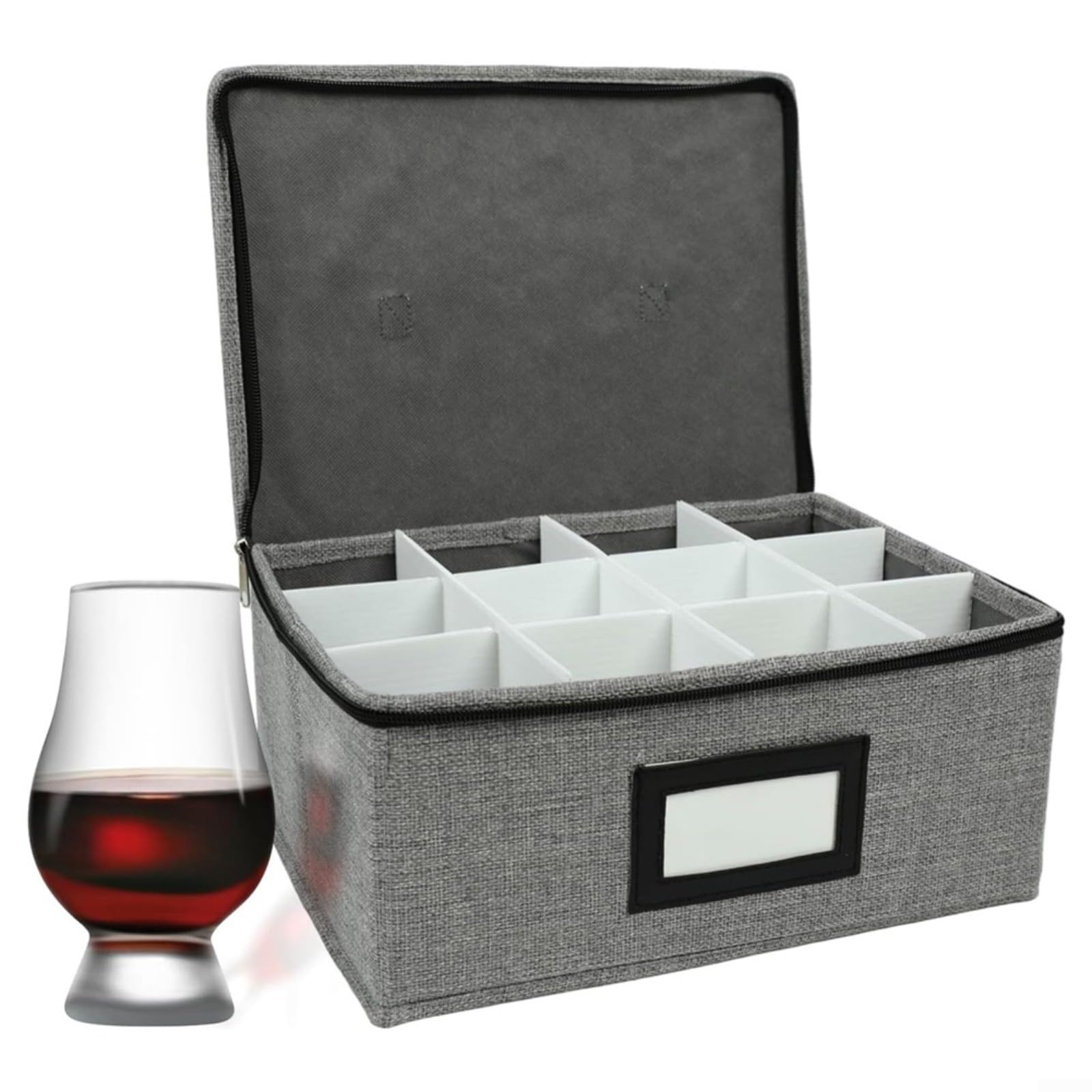 Lot de 2 boîtes de rangement en verre avec 12 compartiments et poignées, empilables, étanches à la poussière, boîte de rangement pour verres à vin avec couvercle pour la cuisine ou la