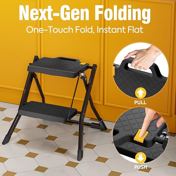 Urackify 2 Step Stool with Wide Non-Slip Pedals & Safety Lock