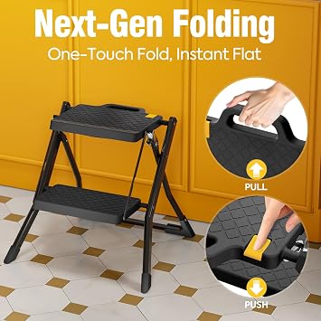Urackify 2 Step Stool with Wide Non-Slip Pedals & Safety Lock