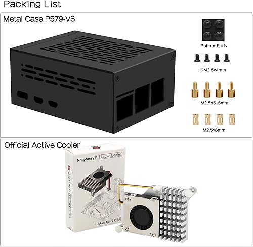 Miniatura 7 de Geekworm Funda metálica P579-V2 con enfriador activo oficial Pi 5 para Raspberry Pi 5 compatible con adaptador PCIe a NVMe
