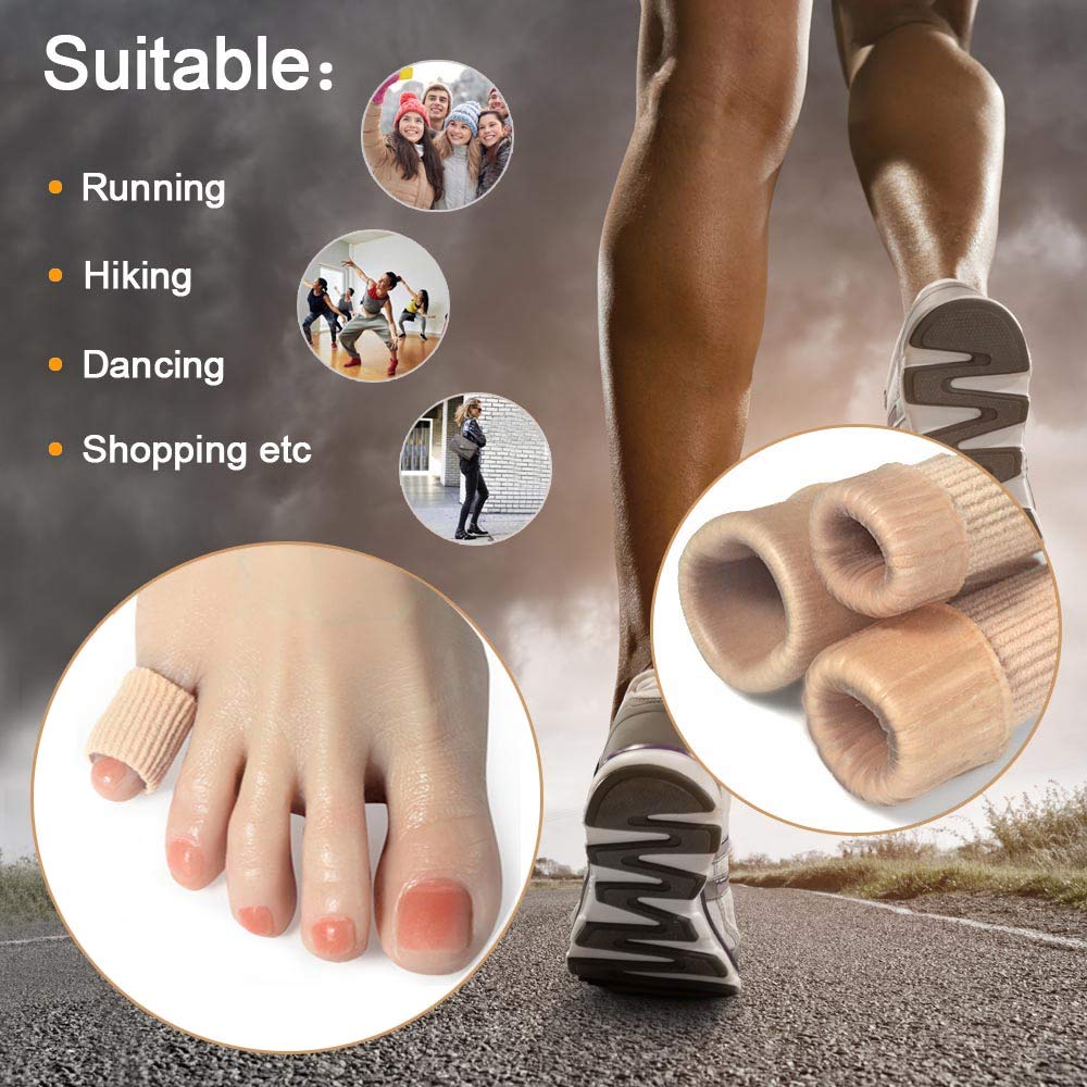 Cuttable Toe Tubes Sleeves 5 Pack Small Size, Made of Elastic Fabric Lined with Silicone Gel. Toes Sleeve Protectors Relief Toe Pressure Pain, Corn and Calluses Remover