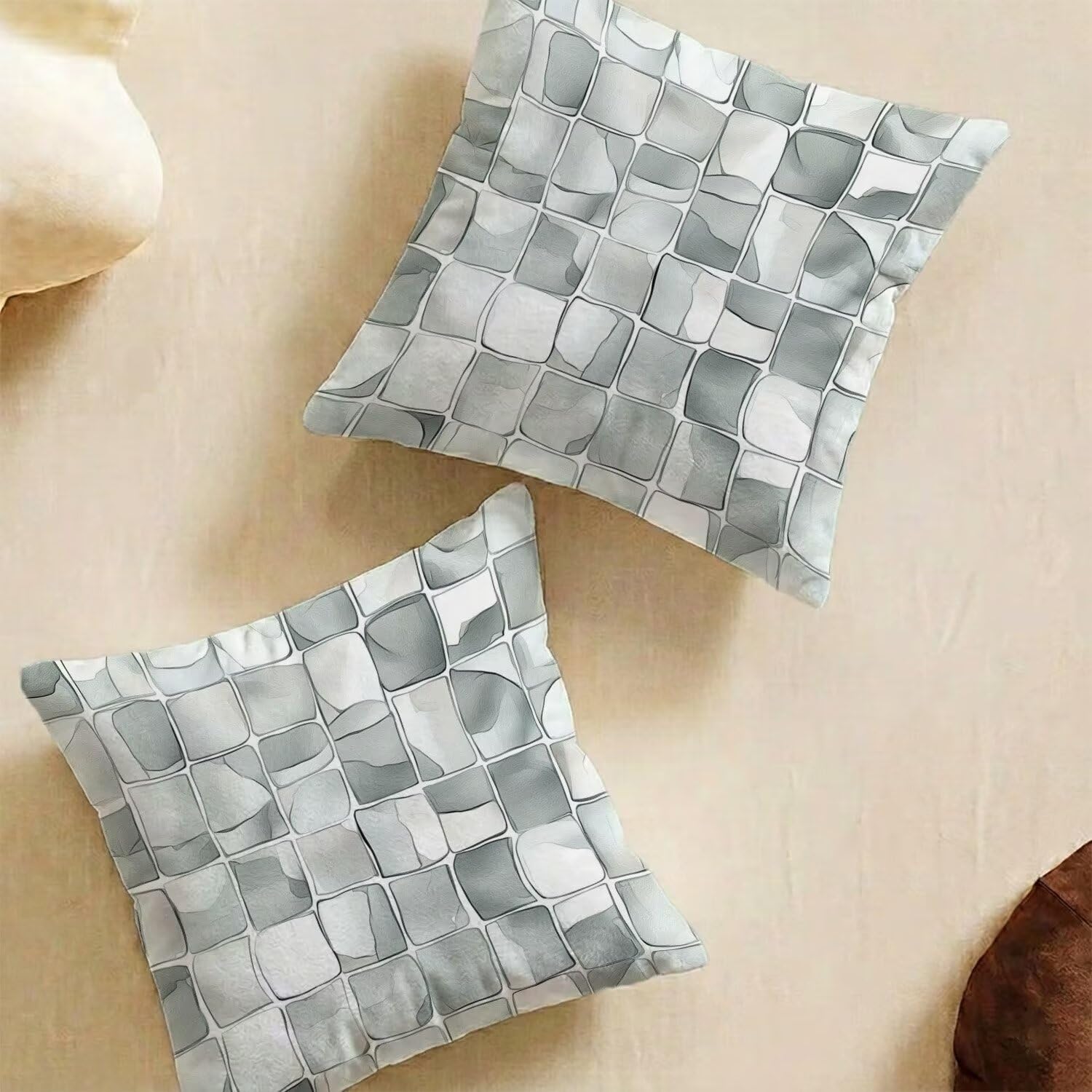 Housse de coussin 70x70 cm gris, lot de 2 coussins décoratifs de canapé velours