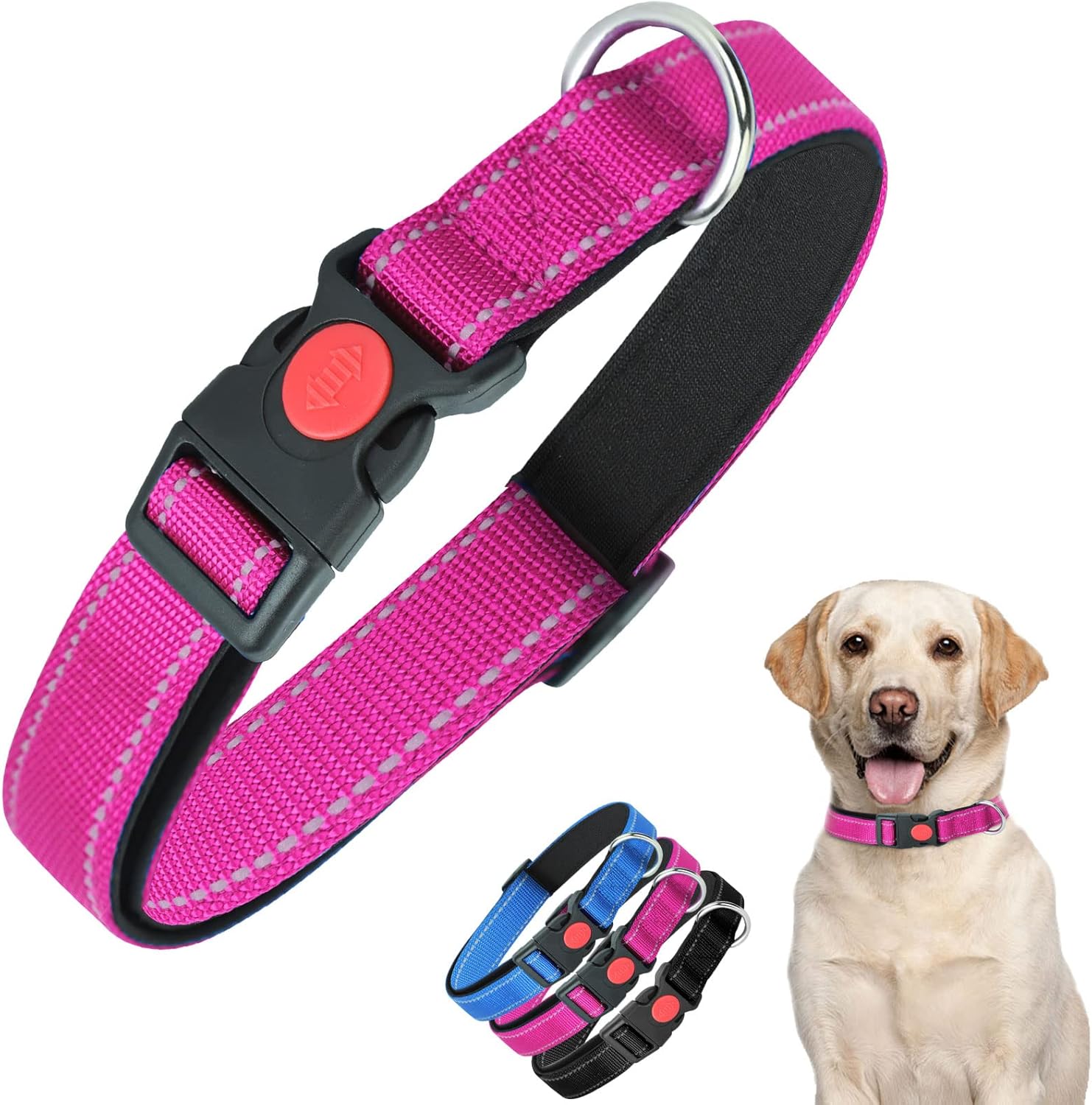 Collar para perro grande ajustable reflectante con seguro