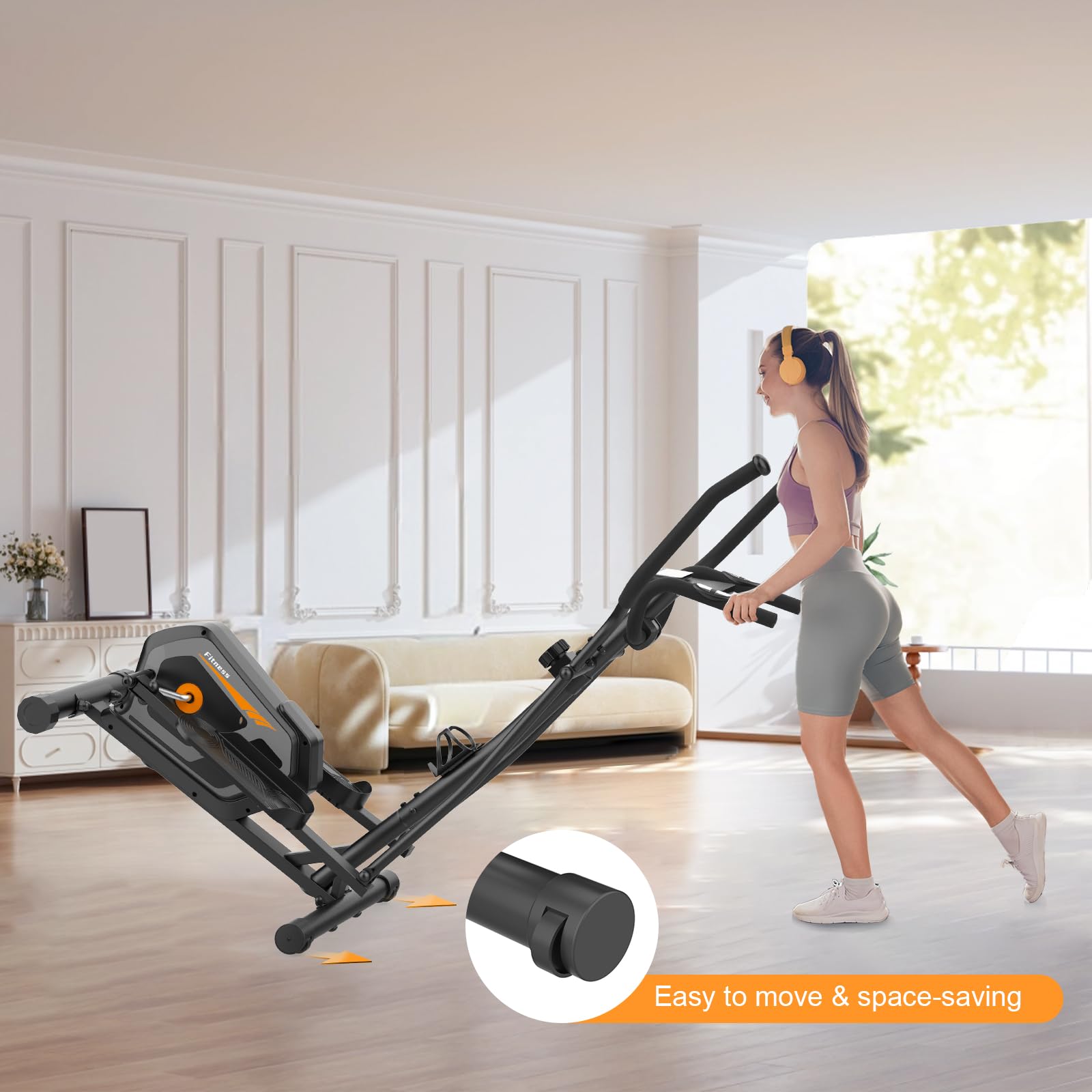 Bicicleta Elíptica con 16 Niveles de Resistencia,Monitor LCD,Sensores de Pulso,Ultra Silenciosa Elíptica para Casa con Pedales Antideslizantes,Portabotellas,Capacidad de Carga de 130KG