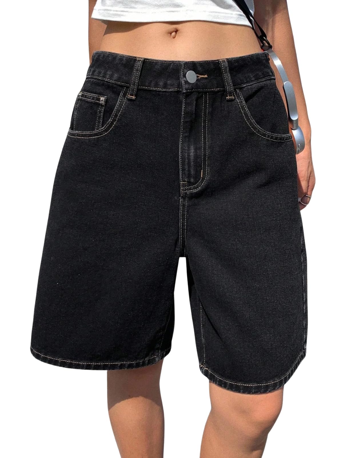 Black Denim Shorts for Women | Shorts for Woman | Western Denim Short's – Trendy Knee Length Casual Bottoms | Daily Relaxed Fit Summer Stylish with Functional Pockets