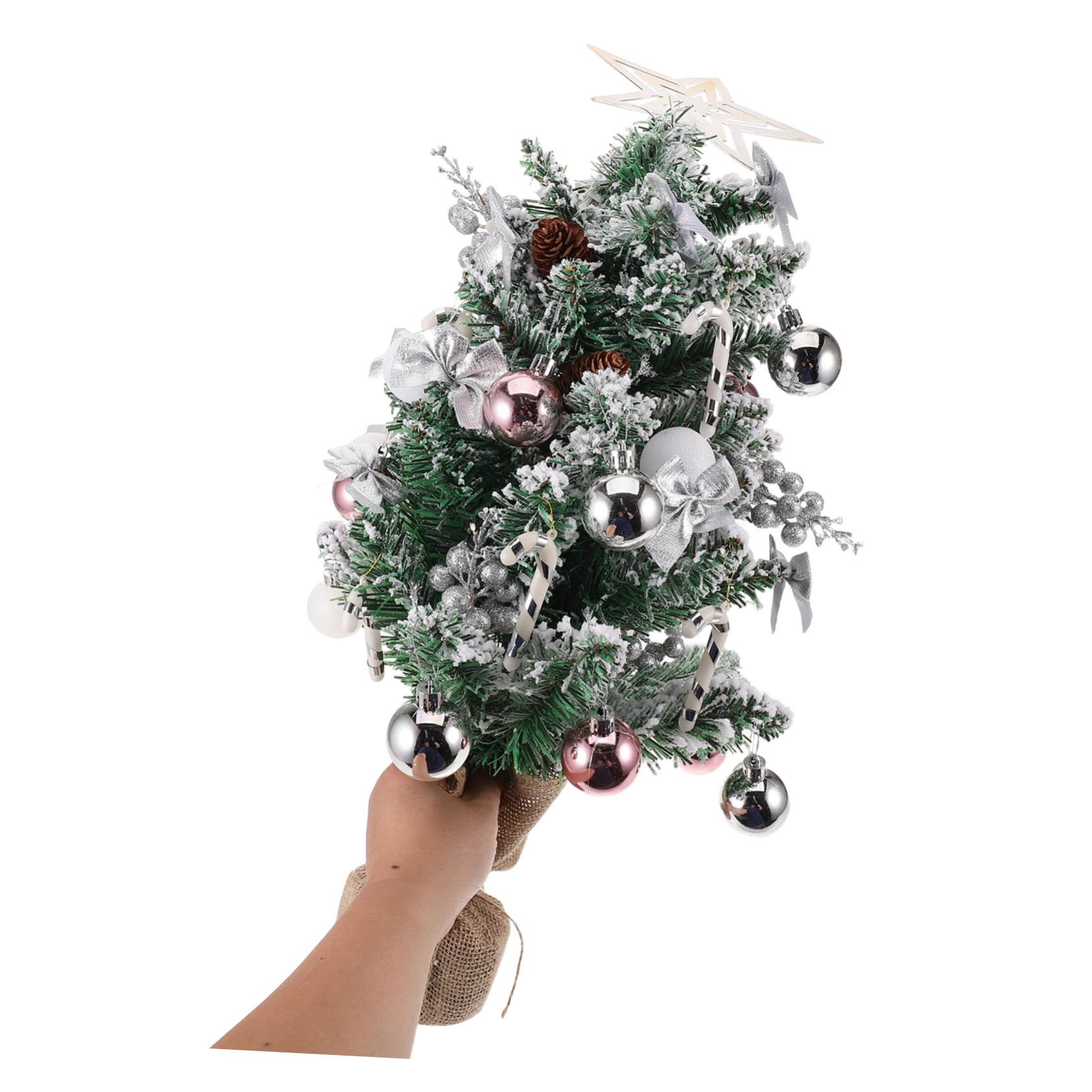 Árbol de Navidad de Mesa Pequeño Artificial con Base de Decoración Navideña para Escritorio Estantes y Portátil y Reutilizable Plata Sin Luz