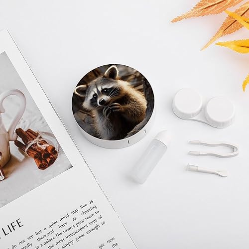 Miniatura 5 de Estuche para lentes de contacto de viaje, lindo mapache impreso, caja de contacto con solución de espejo, aplicador de botellas, kit de herramientas