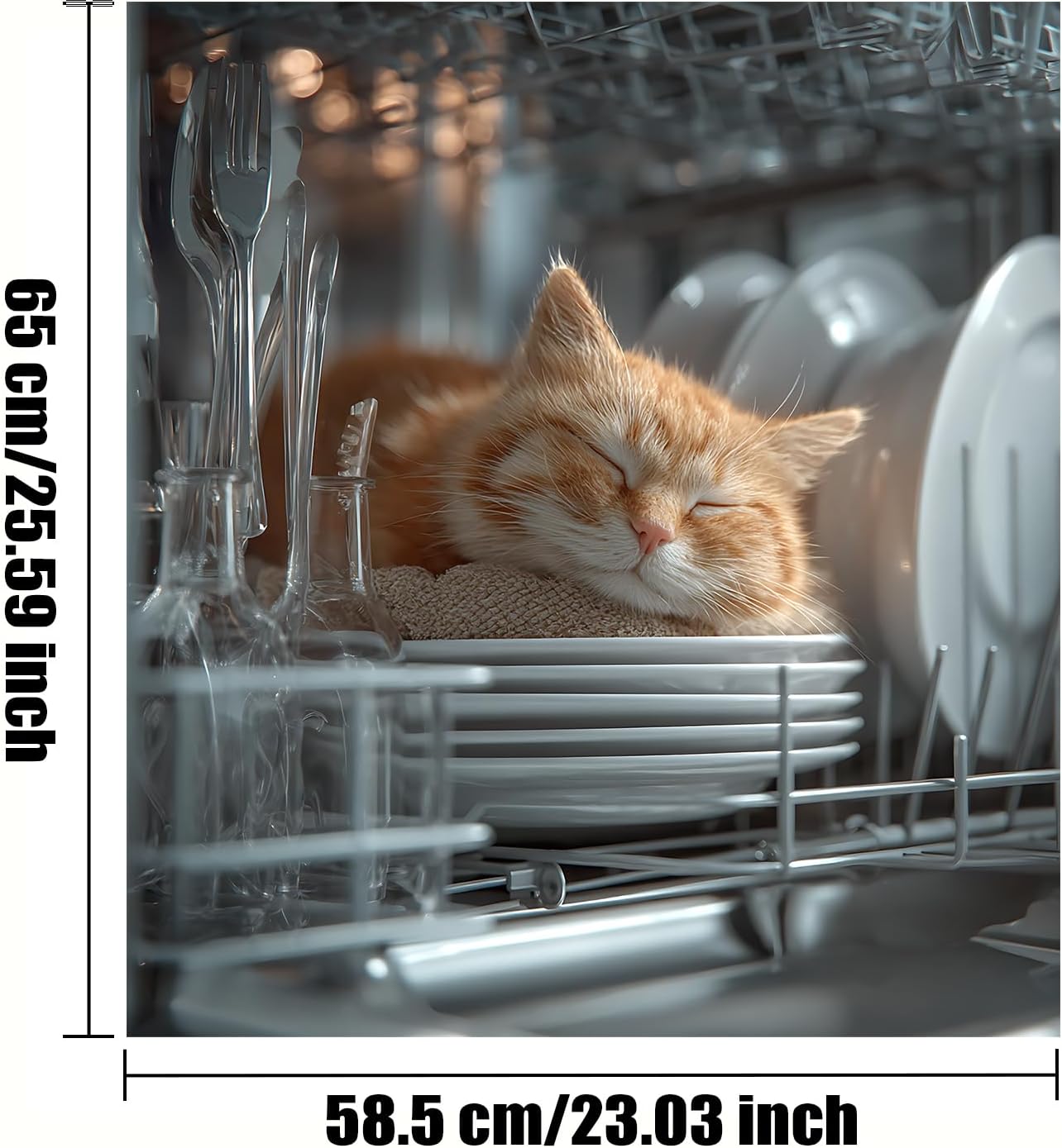 1 Magnetic Dishwasher Sticker Decorative Art - Cute Cat Print, Easy-to-Clean Modern Kitchen Decoration, Dishwasher, Fun Cat-Themed Design (58.5x65cm, 23.03x25.59 inches) (Cat 5)